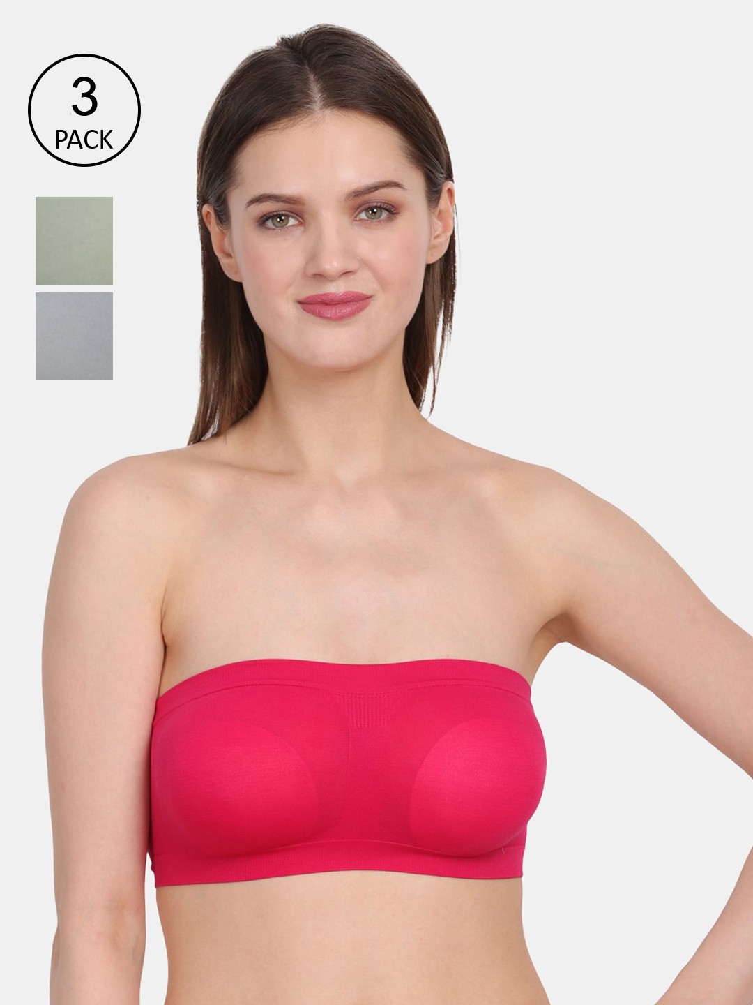 

Amour Secret Pack Of 3 Pink & Green Non Padded & Non Wired Bandeau Bra