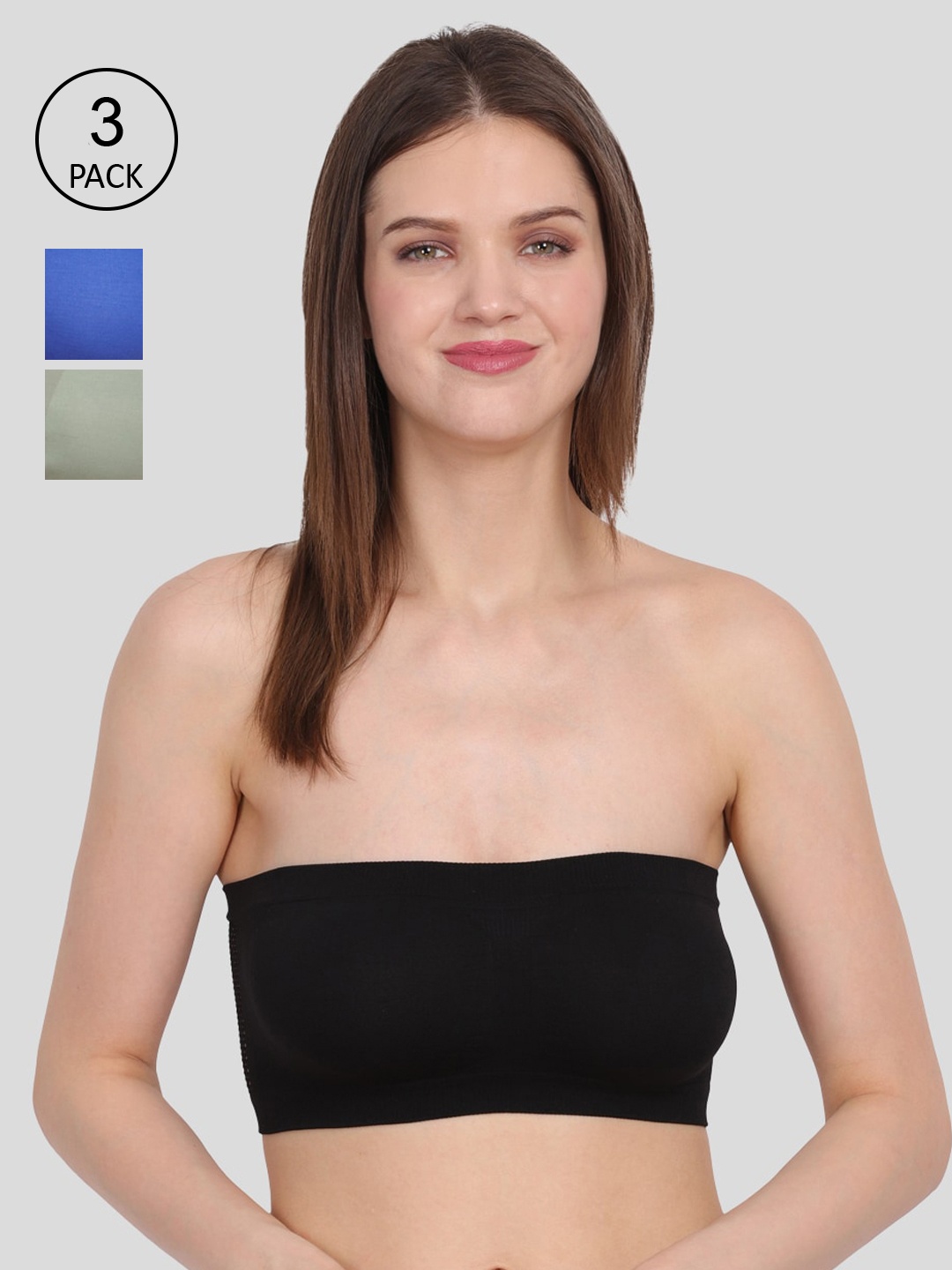 

Amour Secret Women's Pack Of 3 Blue & Black Non-Padded Tube/Bandeau Bra