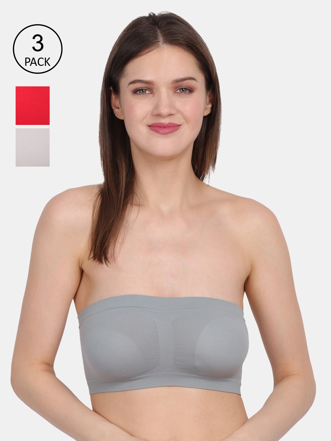 

Amour Secret Women's Pack Of 3 Red & Grey Non-Padded Tube/Bandeau Bra