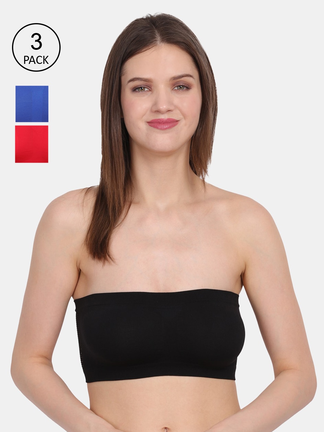 

Amour Secret Women's Pack Of 3 Black & Blue Non- Padded Tube/Bandeau Bra