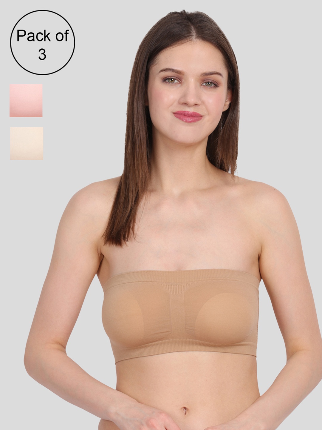 

Amour Secret Women Pack of 3 Non Wired Full Coverage Bandeau Bra, Peach