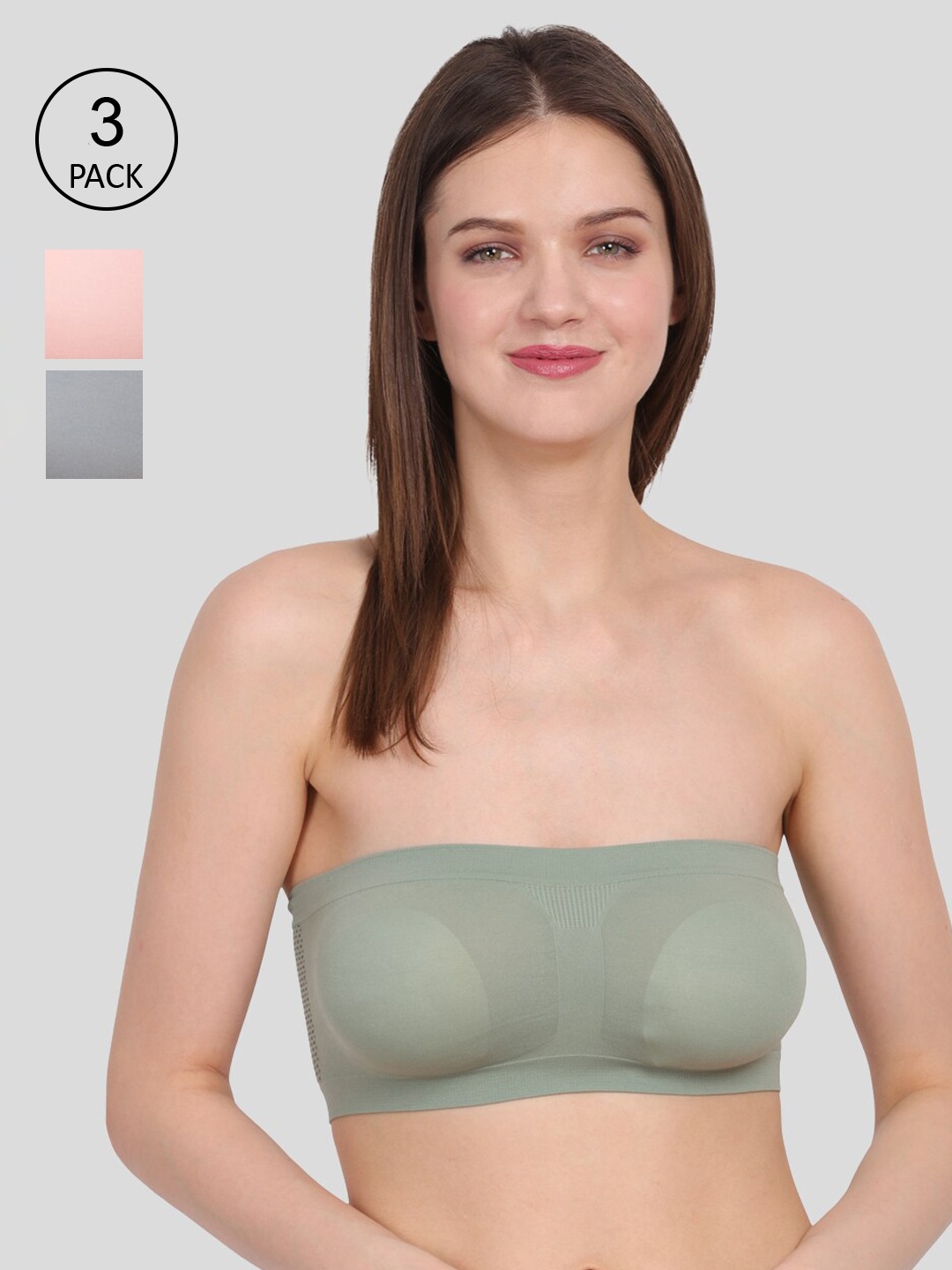 

Amour Secret Women Pack of 3 Green, Grey, Peach Non-Padded Tube Bra