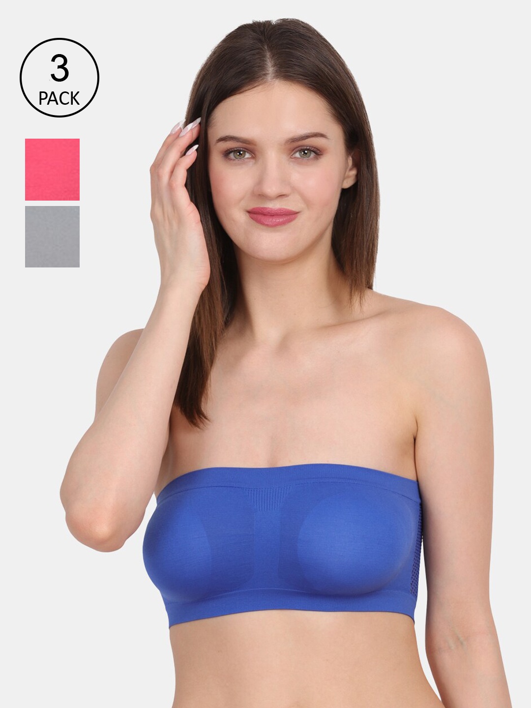 

Amour Secret Women Pack of 3 Blue & Coral Bandeau Non-Padded Tube/Bandeau Bra