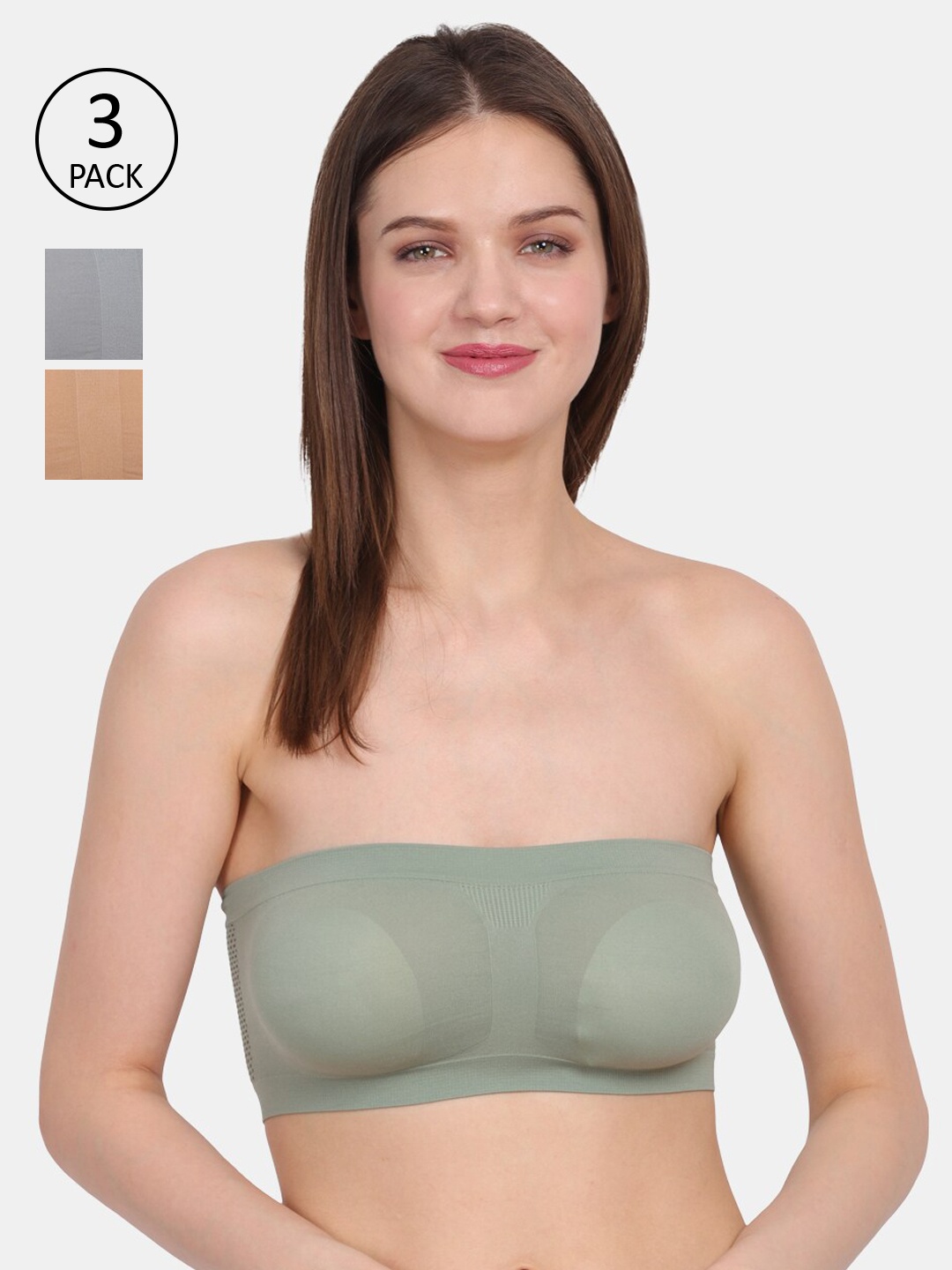 

Amour Secret Green & GreyPack of 3 Non Padded Non Wired All Day Comfort Tube Bra