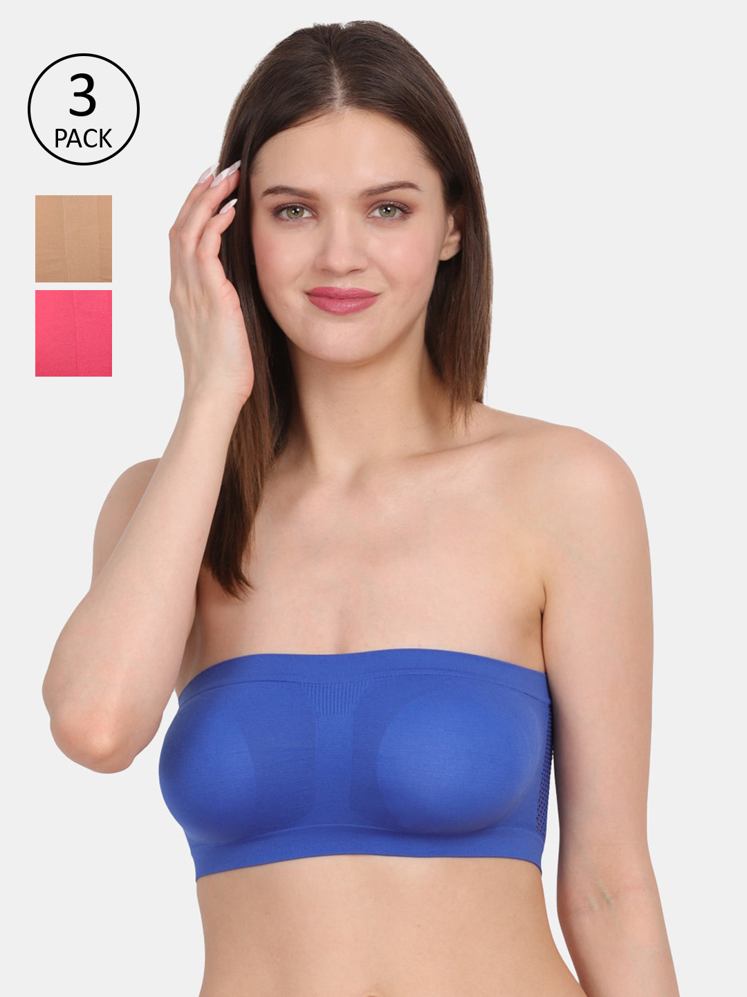 

Amour Secret Blue & Coral Seamless Non-Padded Bandeau Bra