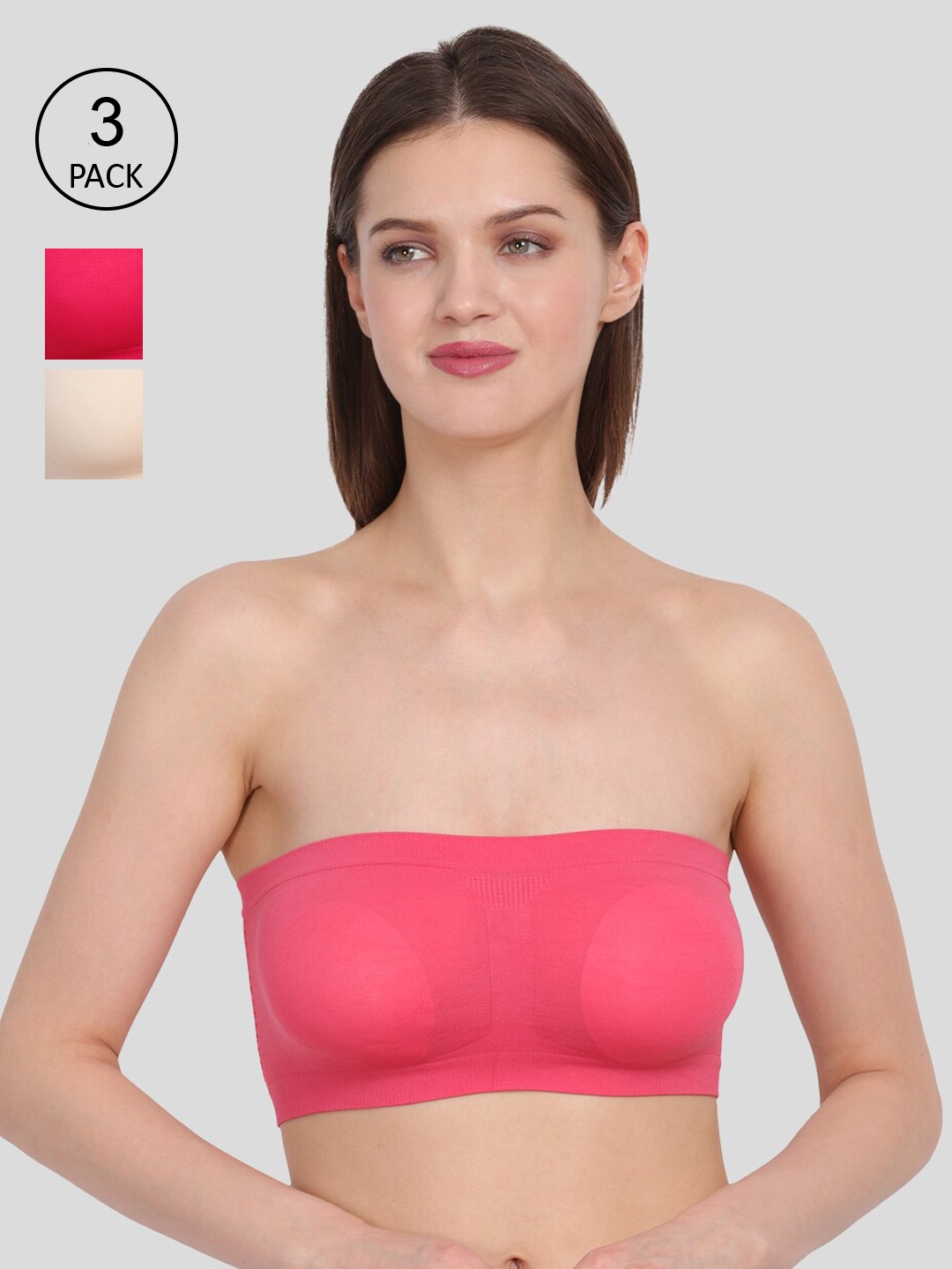 

Amour Secret Women Set of 3 Solid Non-Padded Tube/Bandeau Bra, Pink