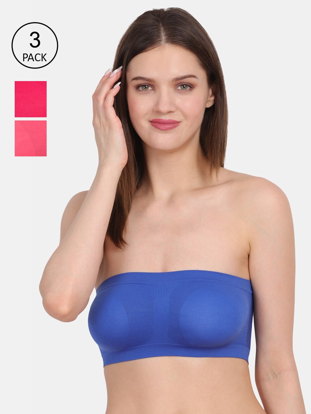 

Amour Secret Women Pack of 3 Blue, Coral, Dark Pink Non-Padded Tube Bra TB022