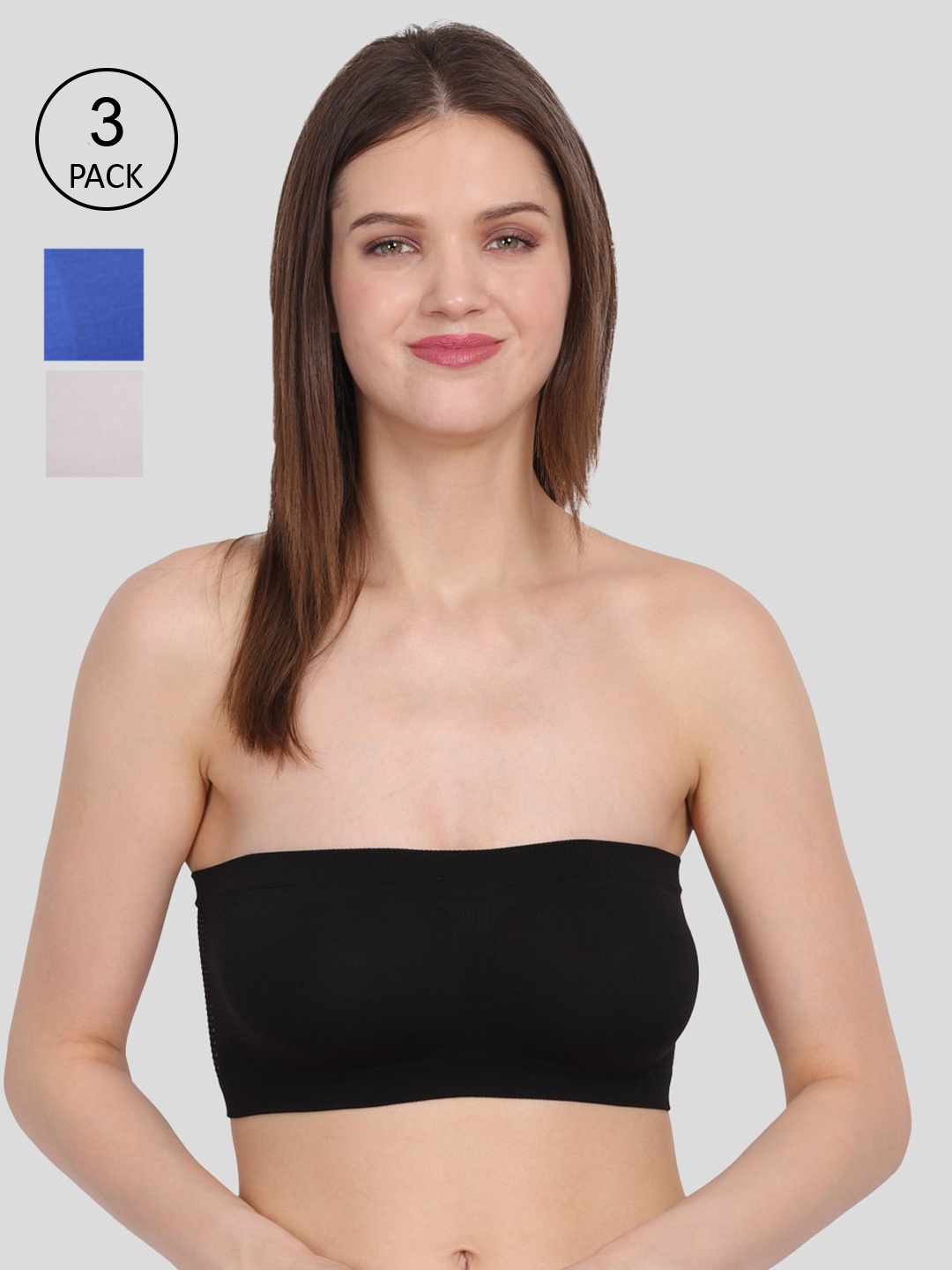 

Amour Secret Blue & Black Pack of 3 Non-Padded Bandeau Bra TB022_Blk_Blu_Lgry