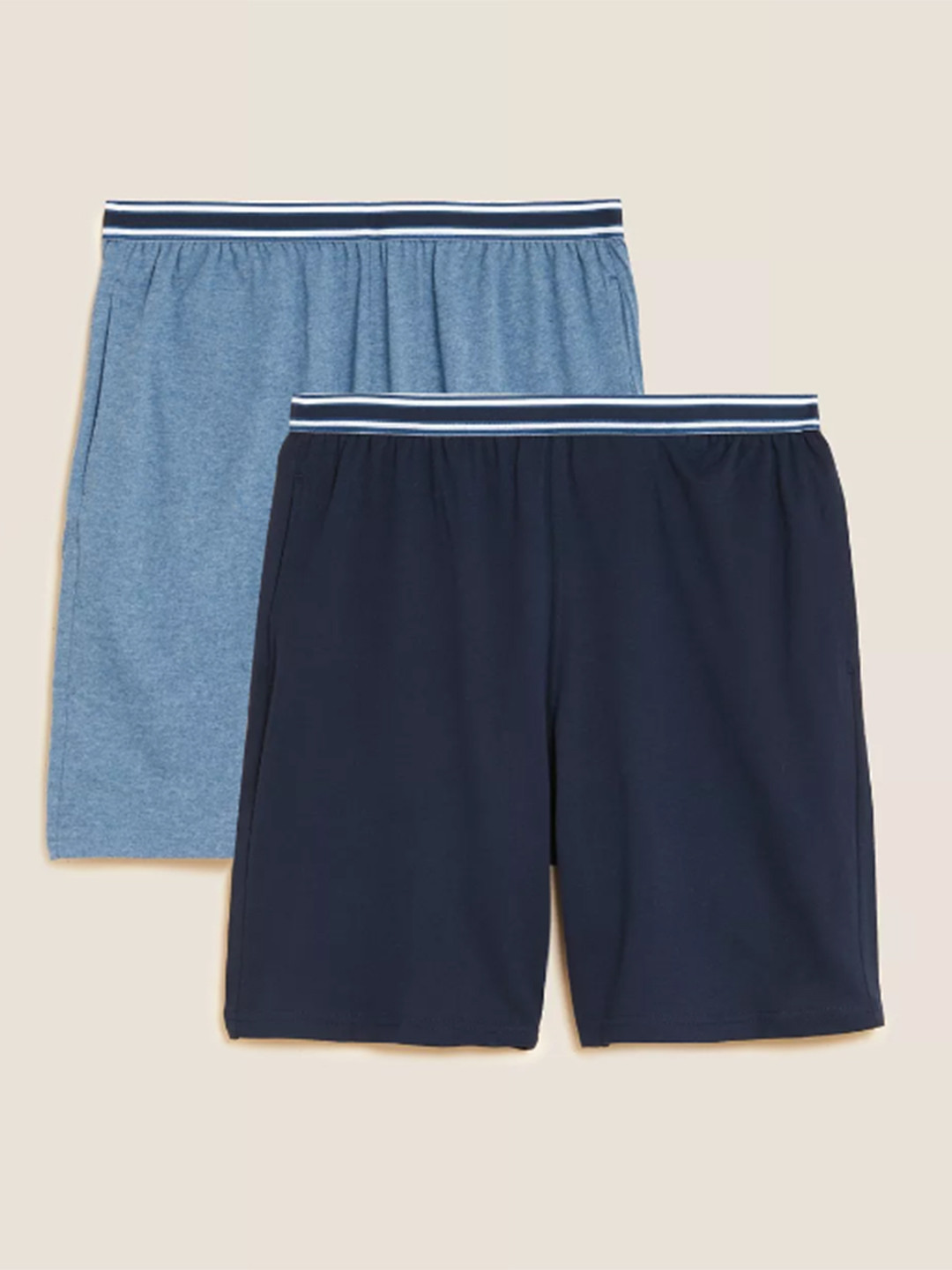 

Marks & Spencer Men Pack Of 2 Blue & Navy Blue Solid Lounge Shorts
