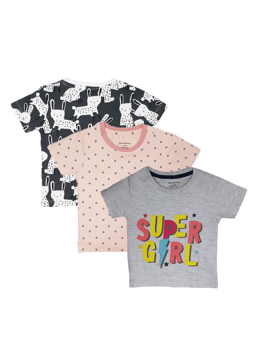 

My Milestones Girls Pack Of 3 Printed T-shirt, Multi