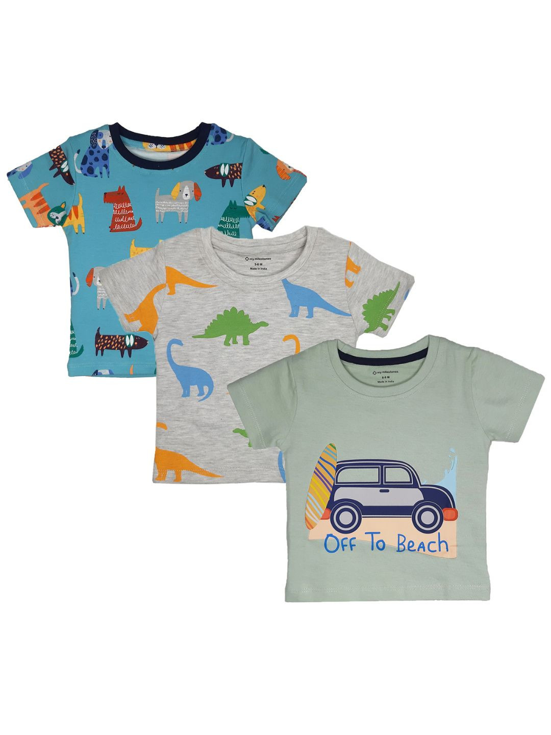 

My Milestones Boys White & Grey 3 Printed Applique T-shirt