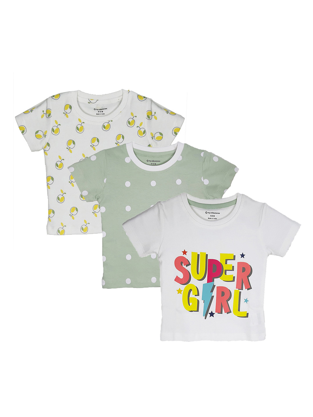 

My Milestones Girls Pack Of 3 Printed T-shirt, White