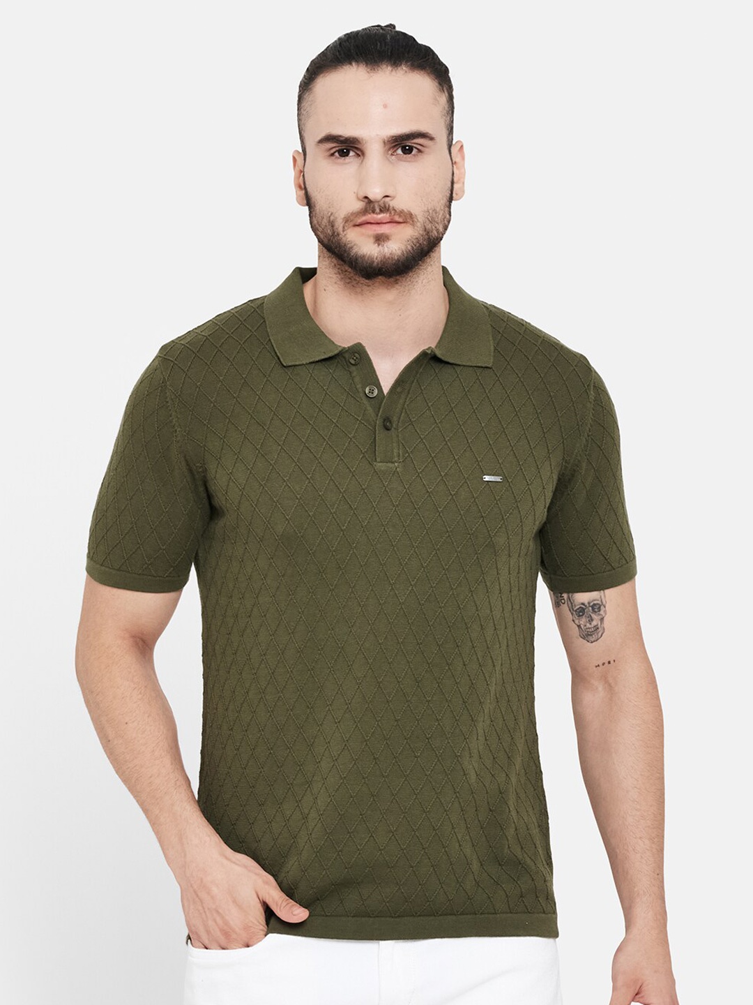 

Duke Men Green Polo Collar Pure Cotton Slim Fit T-shirt
