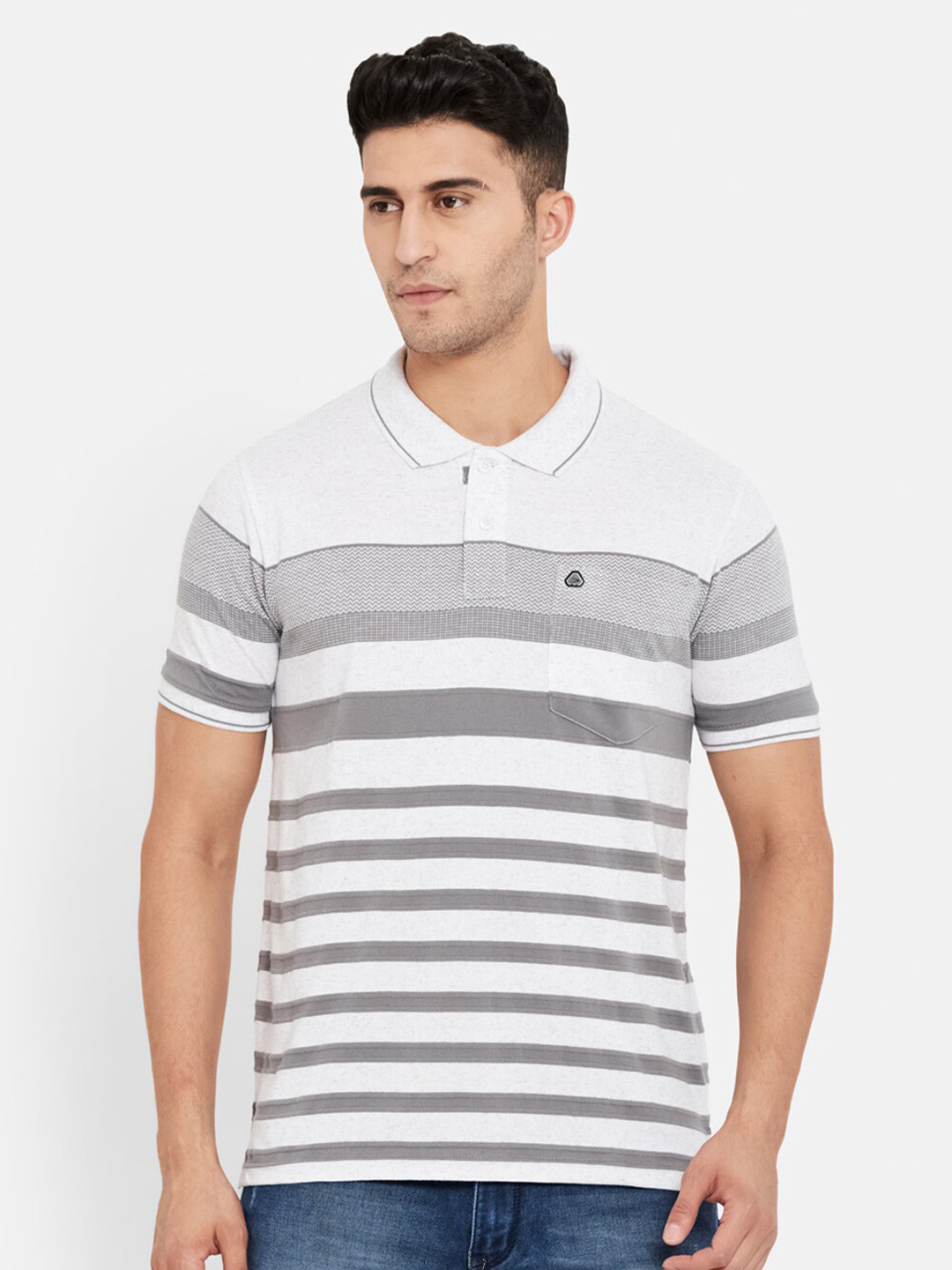 

Duke Men White & Grey Striped T Shirt