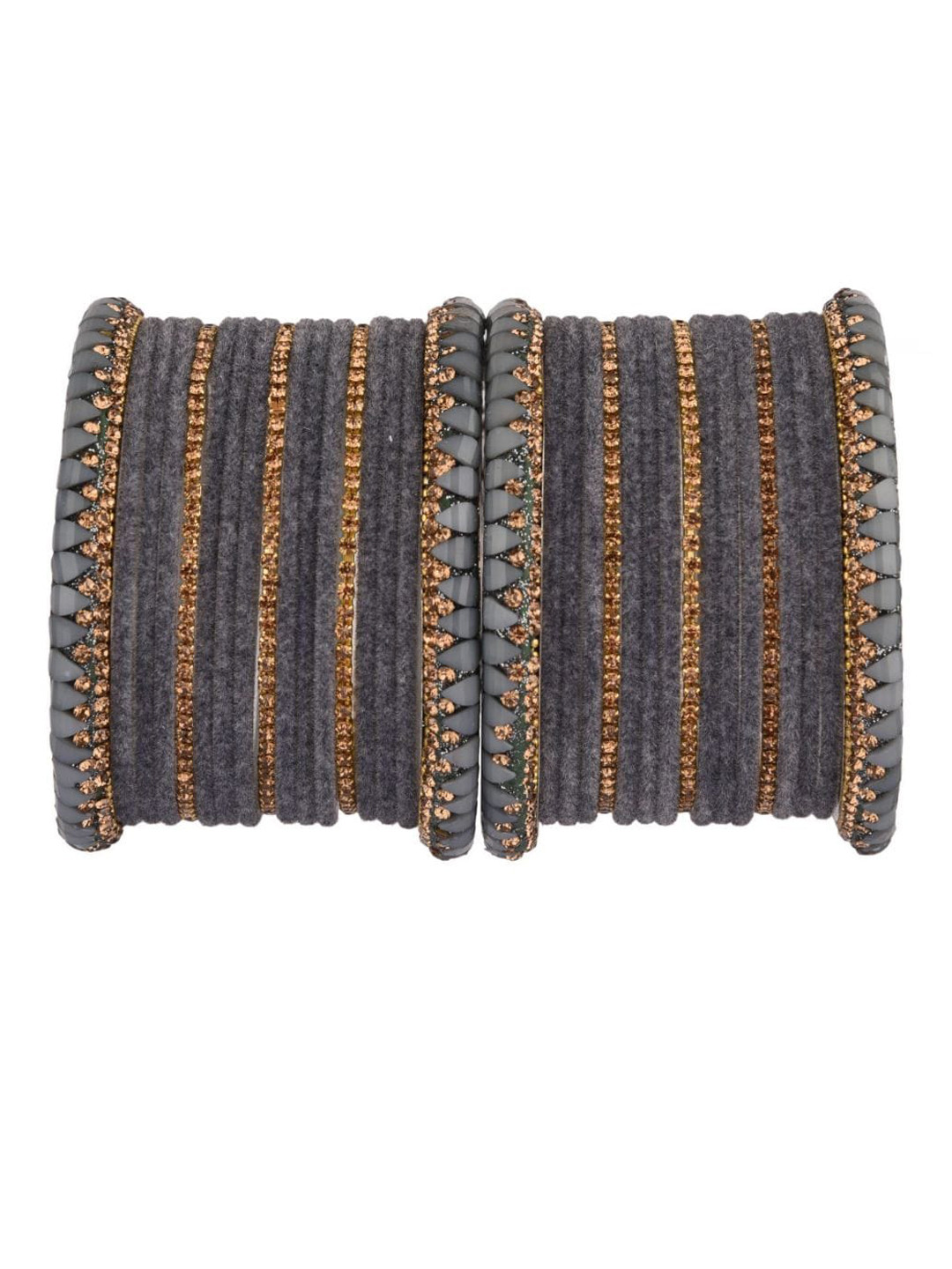

Efulgenz Women Grey Set of 34 Piece Crystal Velvet Bangle