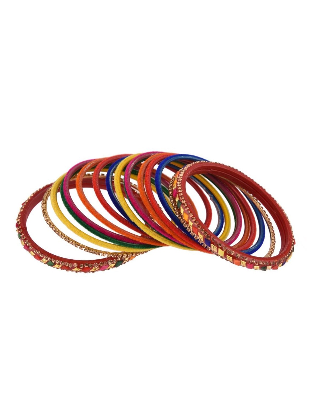 

Efulgenz Set Of 32 Multicoloured Crystal & Velvet Bangles, Multi