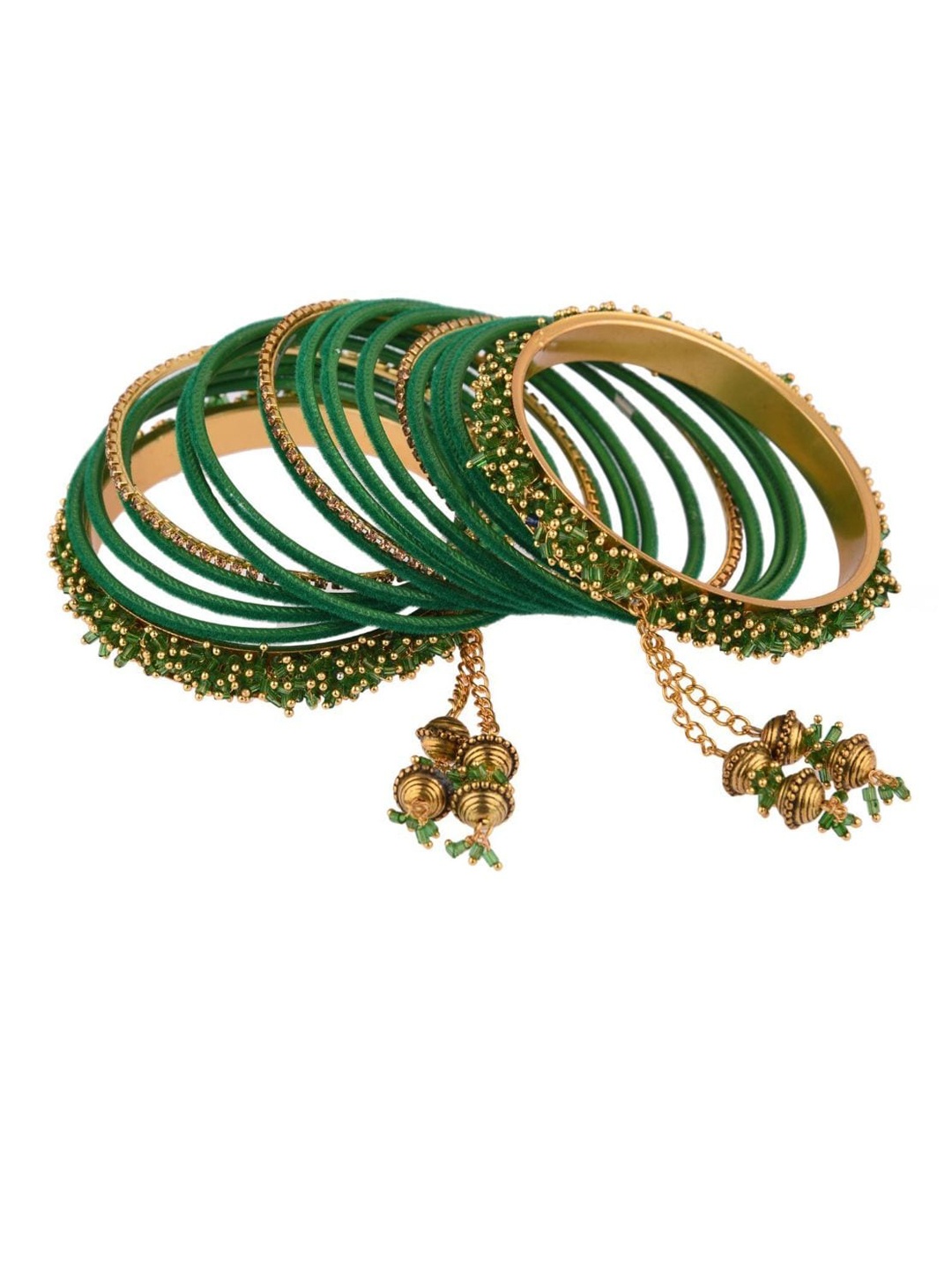 

Efulgenz Set Of 34 Green Crystal Studded Bangle Set