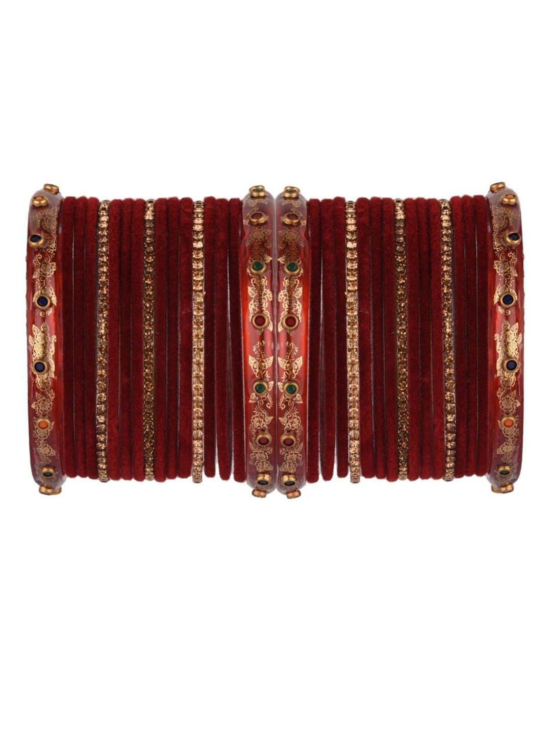 

Efulgenz 34 Pcs Maroon Crystal Velvet Bangle Set