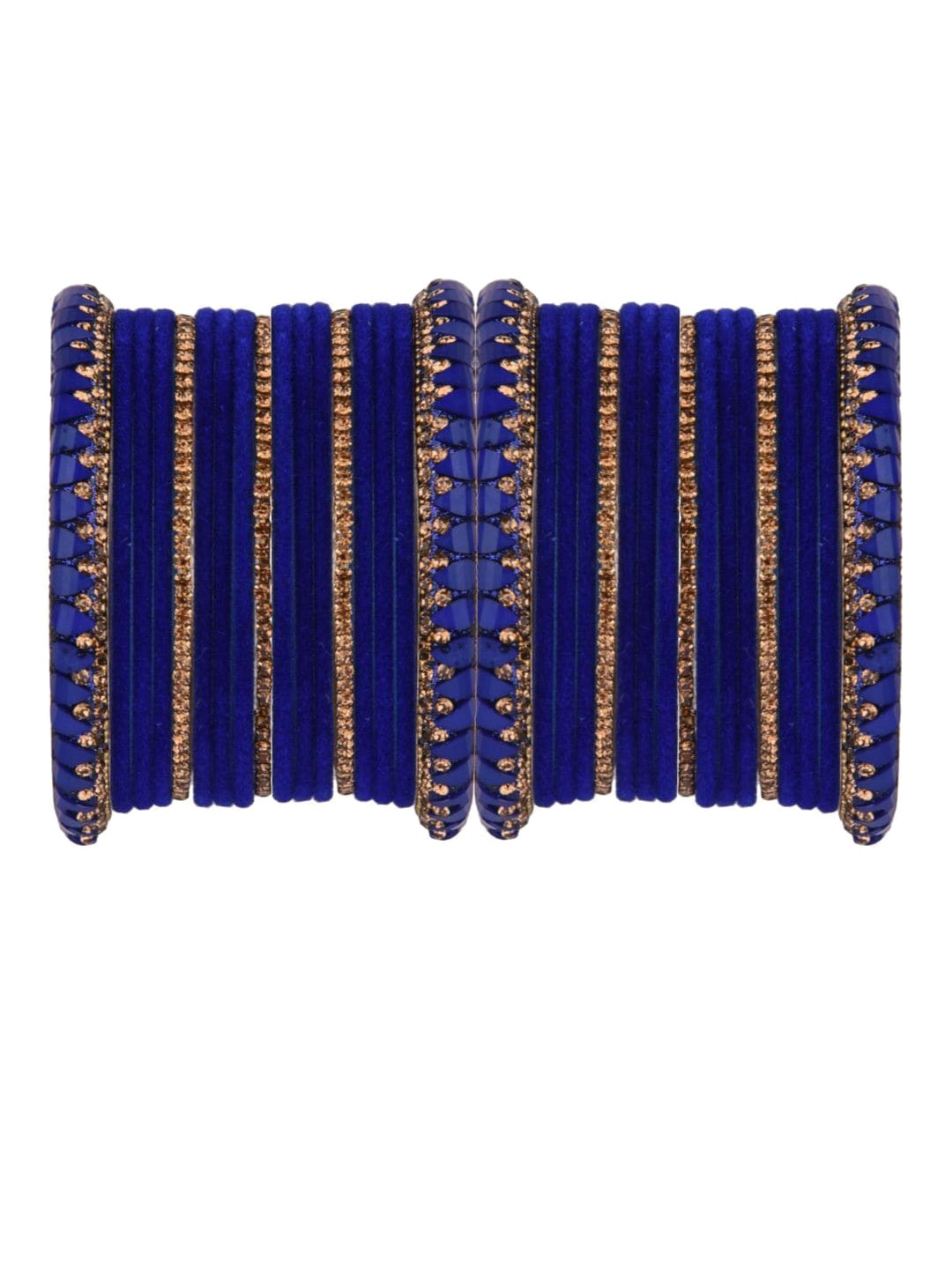 

Efulgenz Navy Blue 34 Piece Crystal Velvet Bangle Set