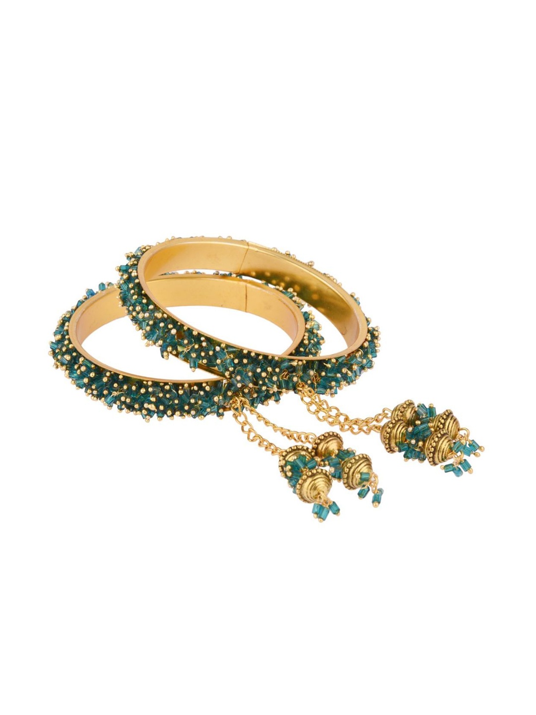 

Efulgenz Set Of 2 Blue Crystal Studded Bangle Set