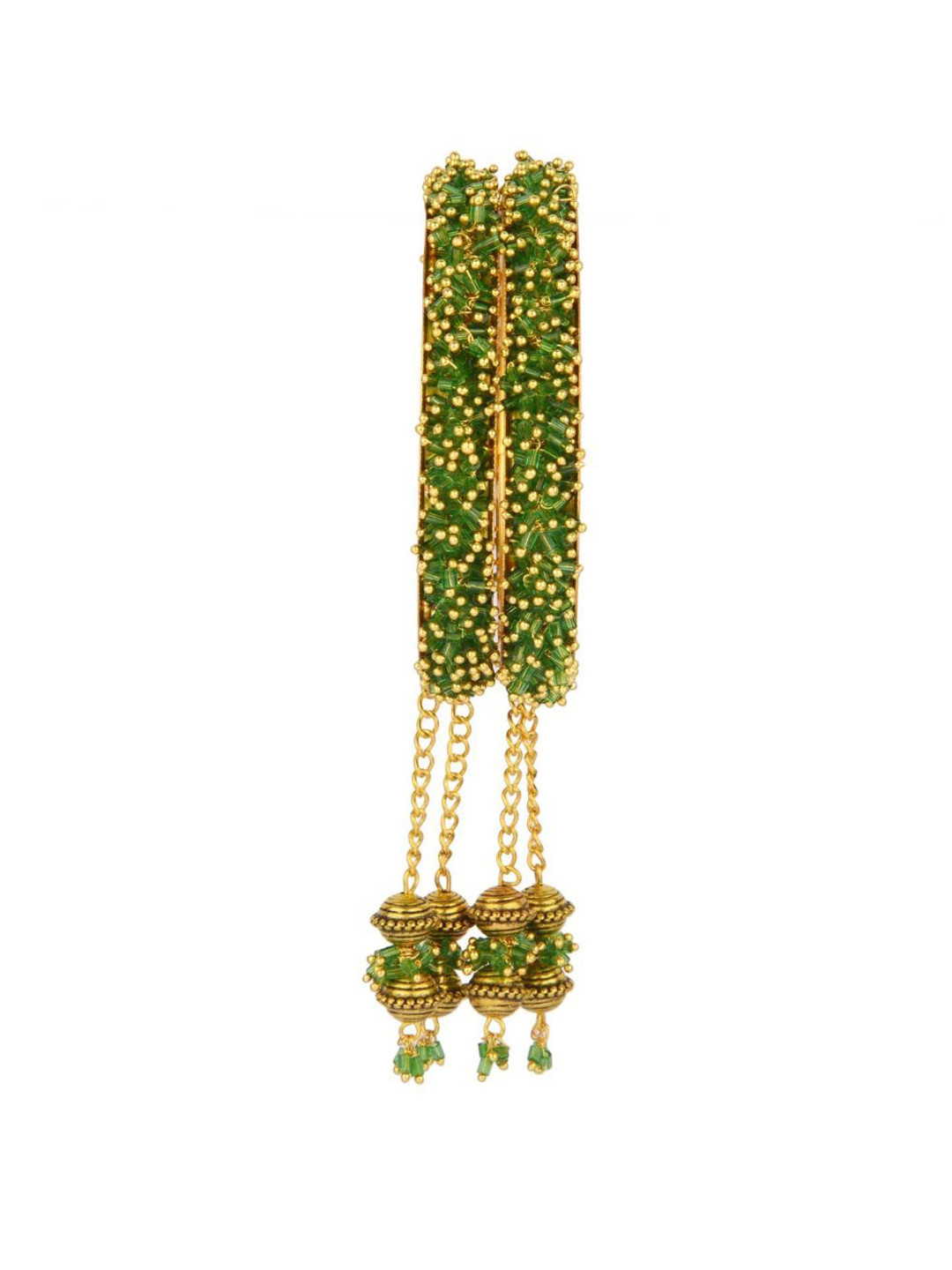 

Efulgenz 2 Pieces Green & Gold Toned Crystal Studded Bangle Set
