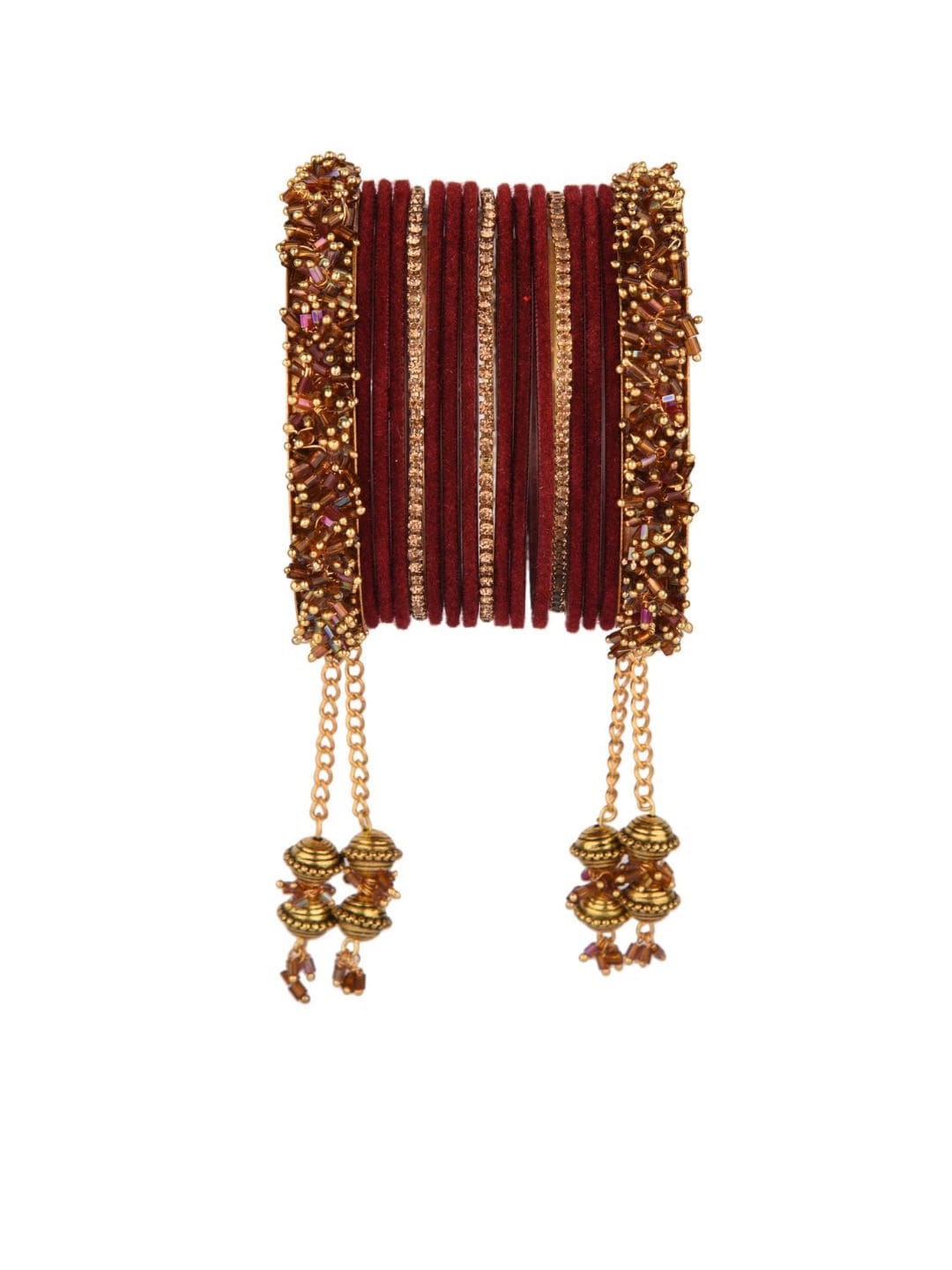 

Efulgenz Set Of 17 Red & Gold-Toned Crystal Bangles