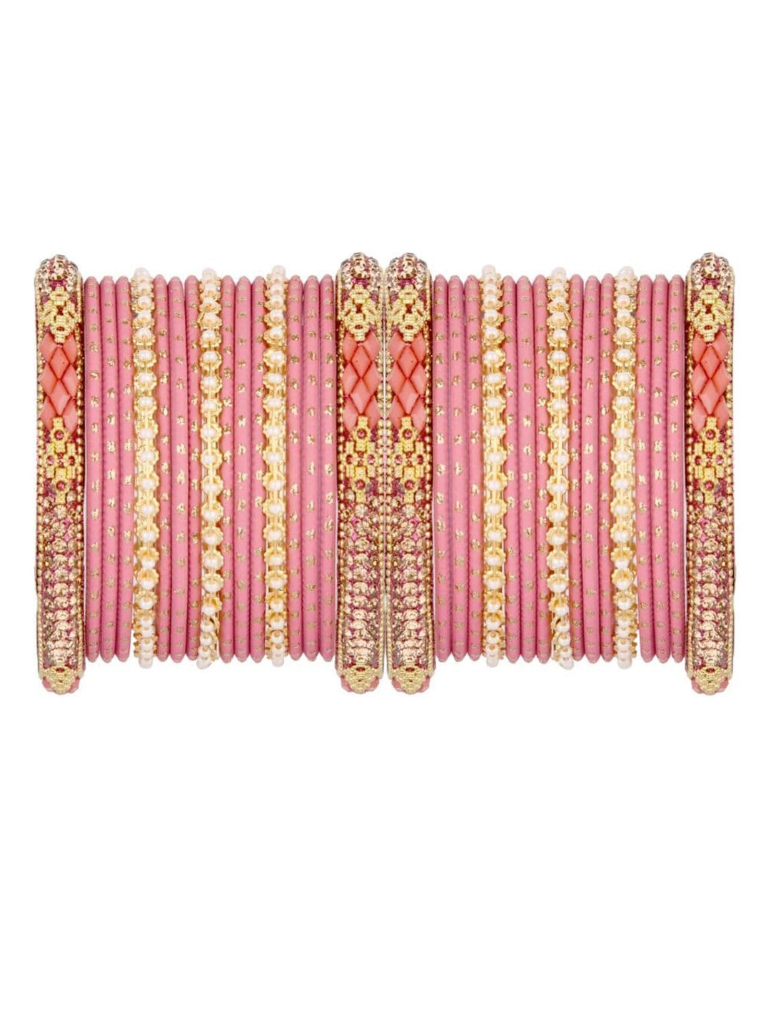 

Efulgenz Pink 34 Pcs Beaded Crystal Bangles Set