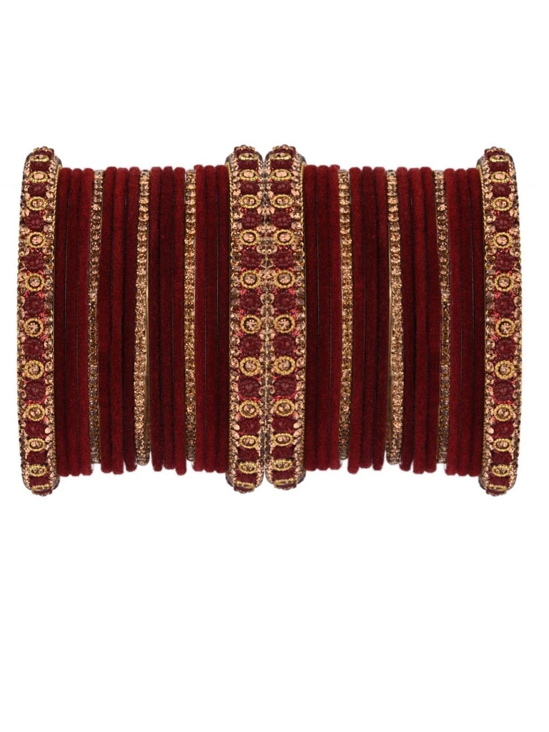 

Efulgenz Maroon 34 Pcs Beaded Crystal Velvet Bangles Set