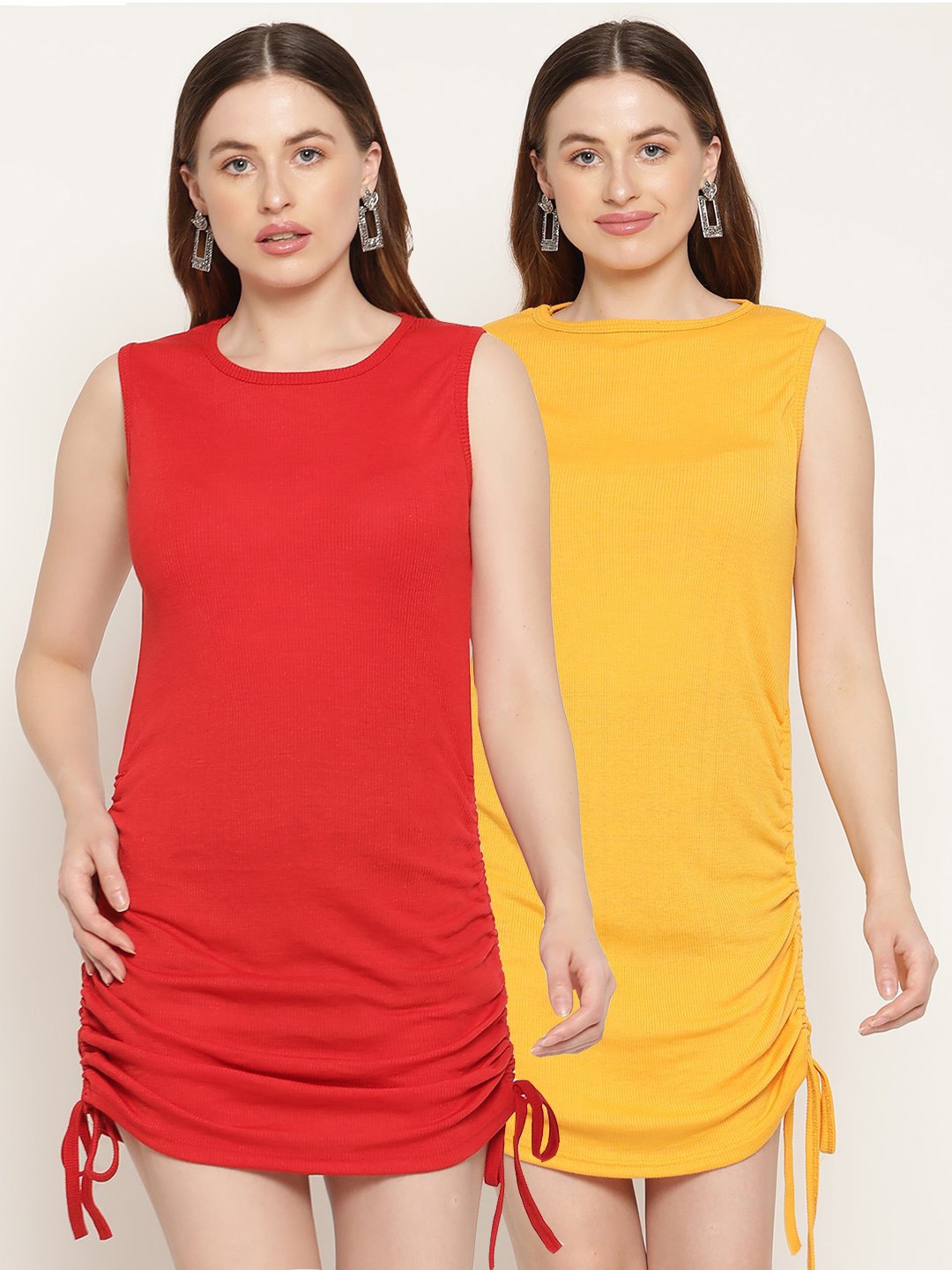 

Miaz Lifestyle Women Red & Yellow Scuba Sheath Mini Dress