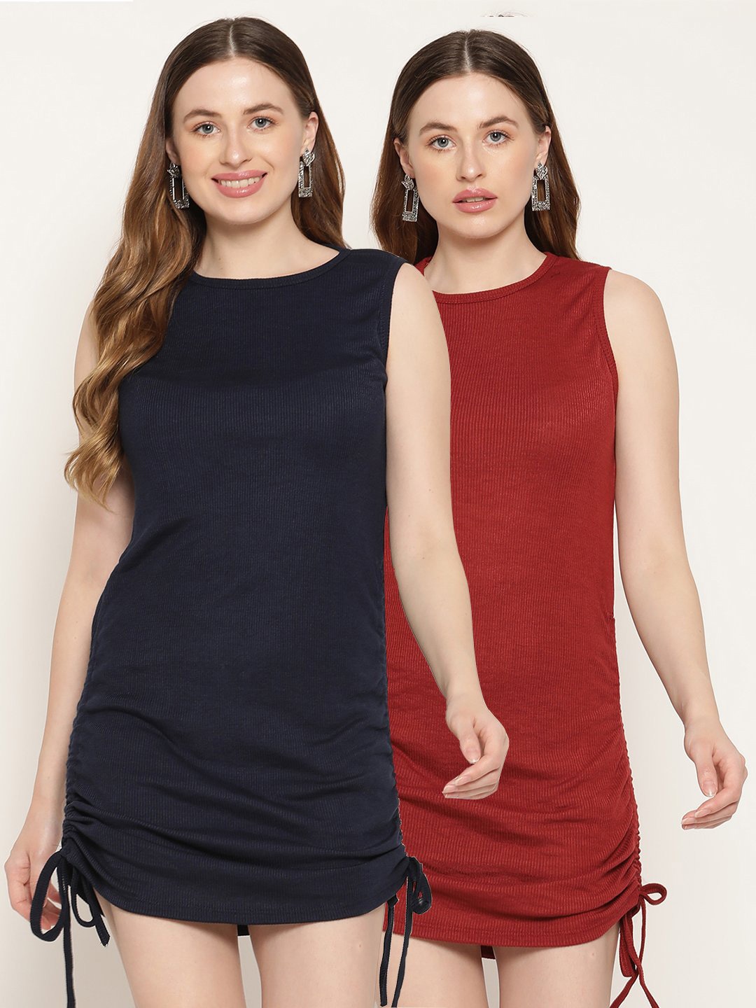 

Miaz Lifestyle Navy Blue & Maroon Set of 2 Scuba Sheath Mini Dress