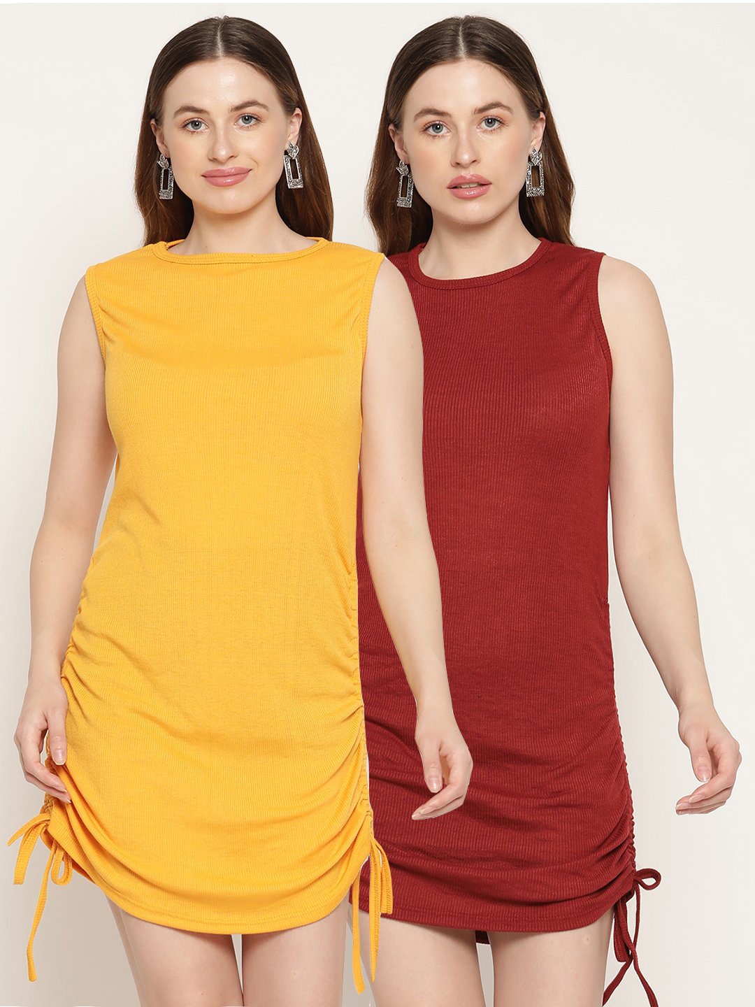 

Miaz Lifestyle Mustard Yellow & Rust Scuba Sheath Mini Dress