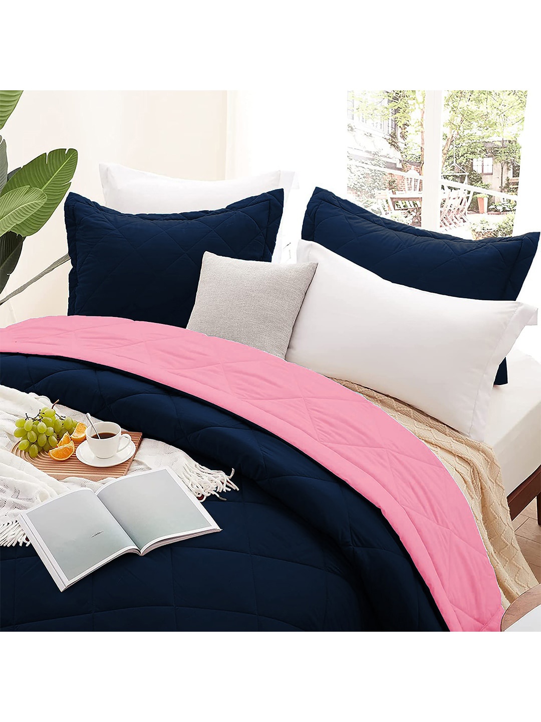 

AEROHAVEN Navy Blue & Pink Microfiber AC Room 210 GSM Single Bed Comforter