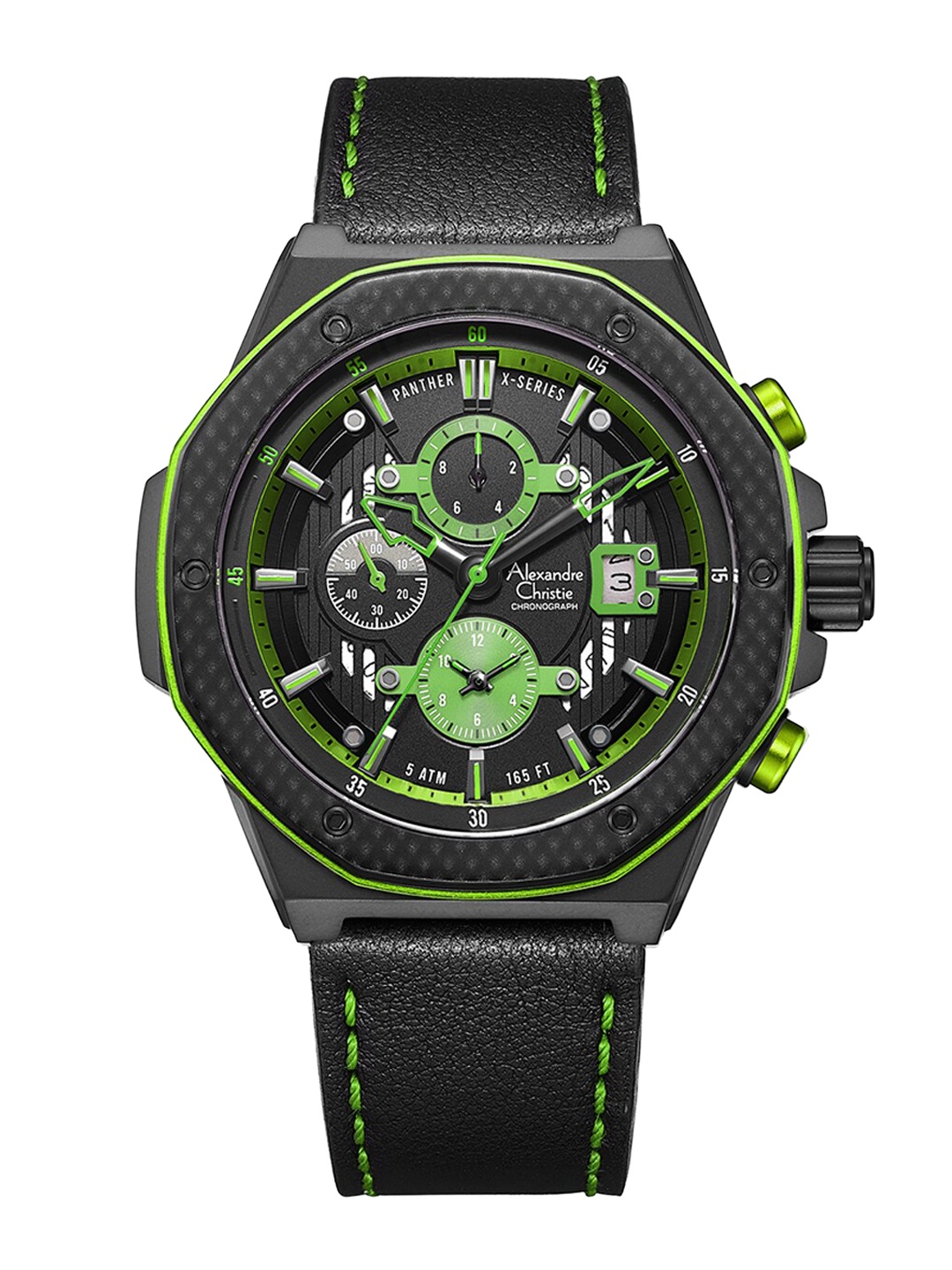 

Alexandre Christie Men Green Skeleton Dial & Black Leather Straps Analogue Watch