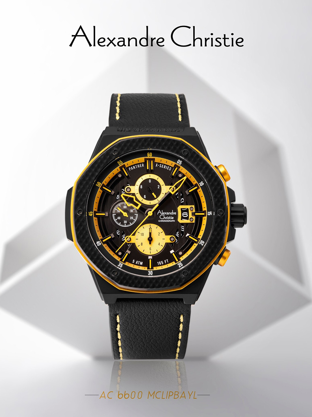 

Alexandre Christie Men Yellow Dial & Black Leather Straps Analogue Watch