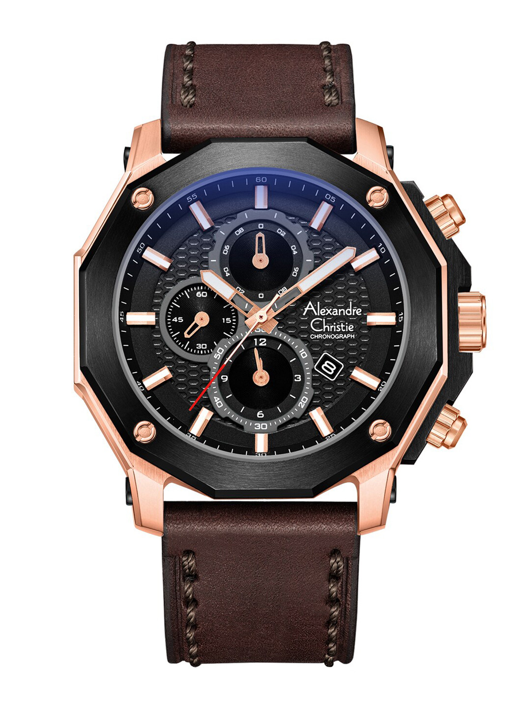 

Alexandre Christie Men Black Dial & Brown Leather Straps Analogue Watch