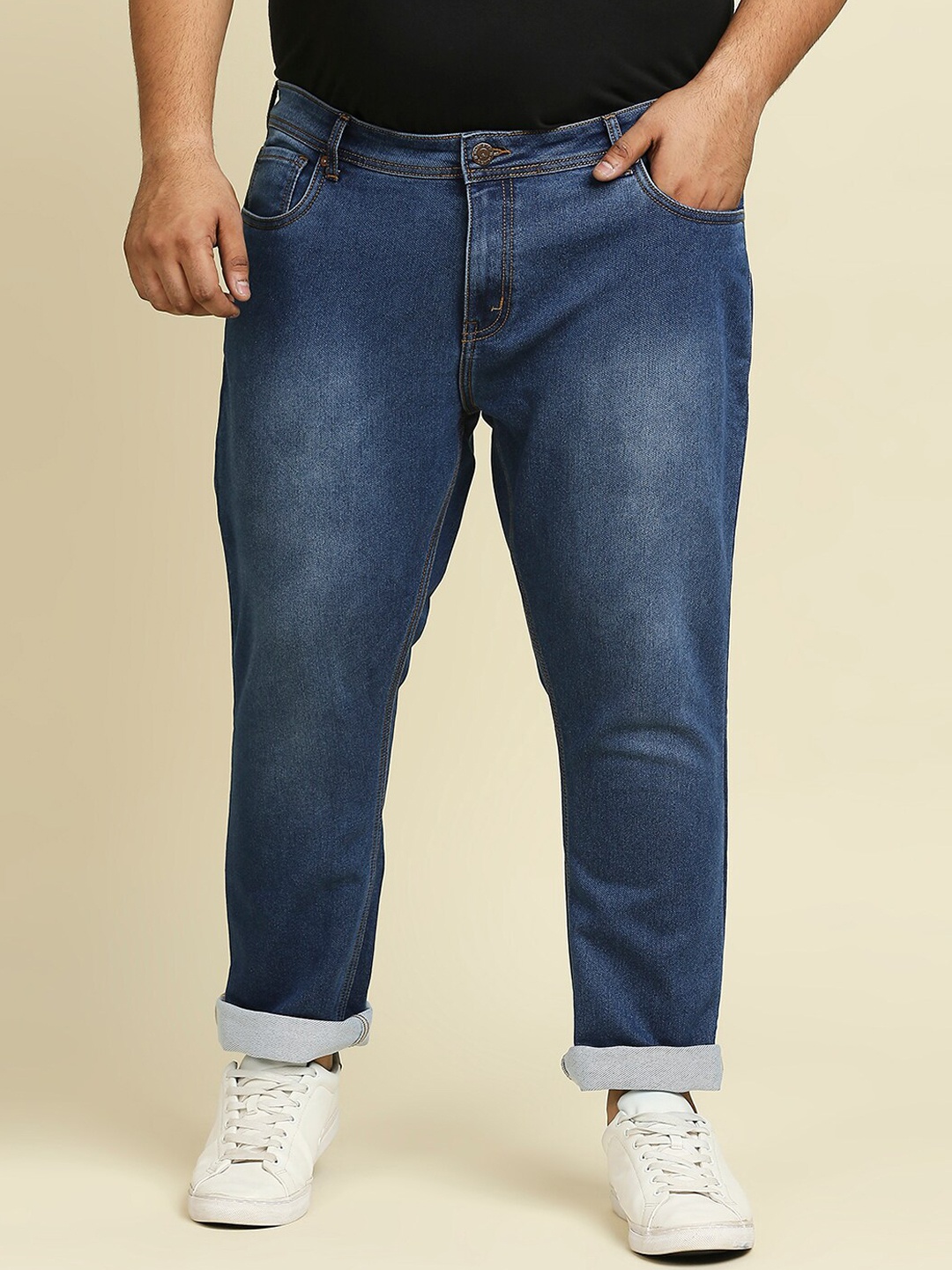 

Freeform by High Star Plus Size Men Blue Regular Fit Light Fade Stretchable Jeans