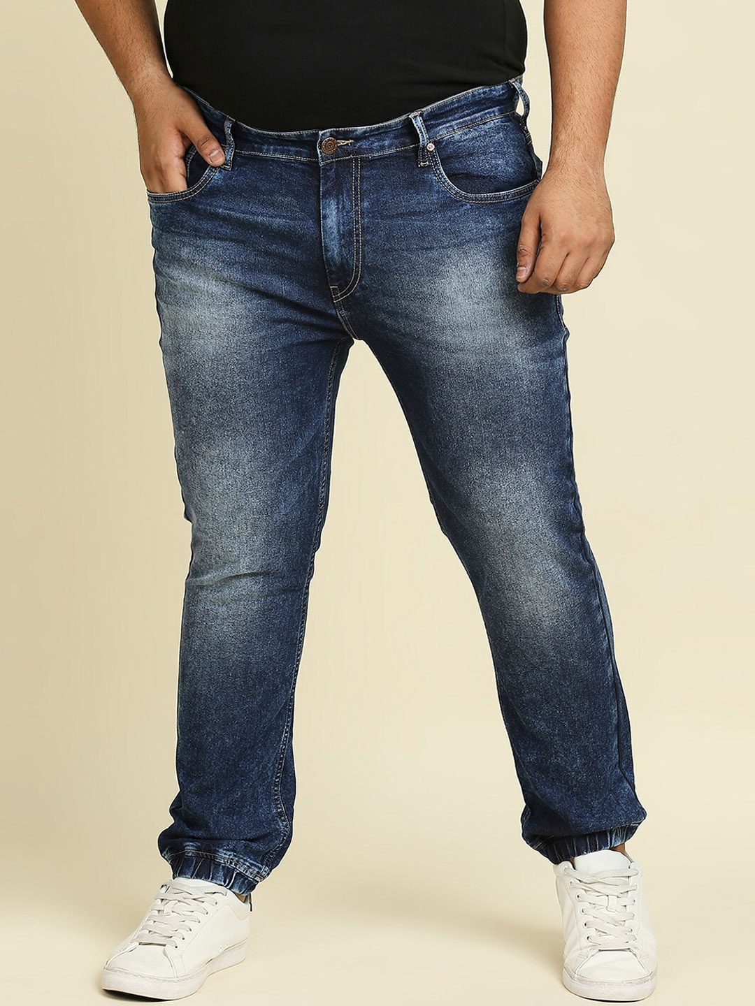 

High Star Men Plus Size Blue Slim Fit Heavy Fade Stretchable Jeans