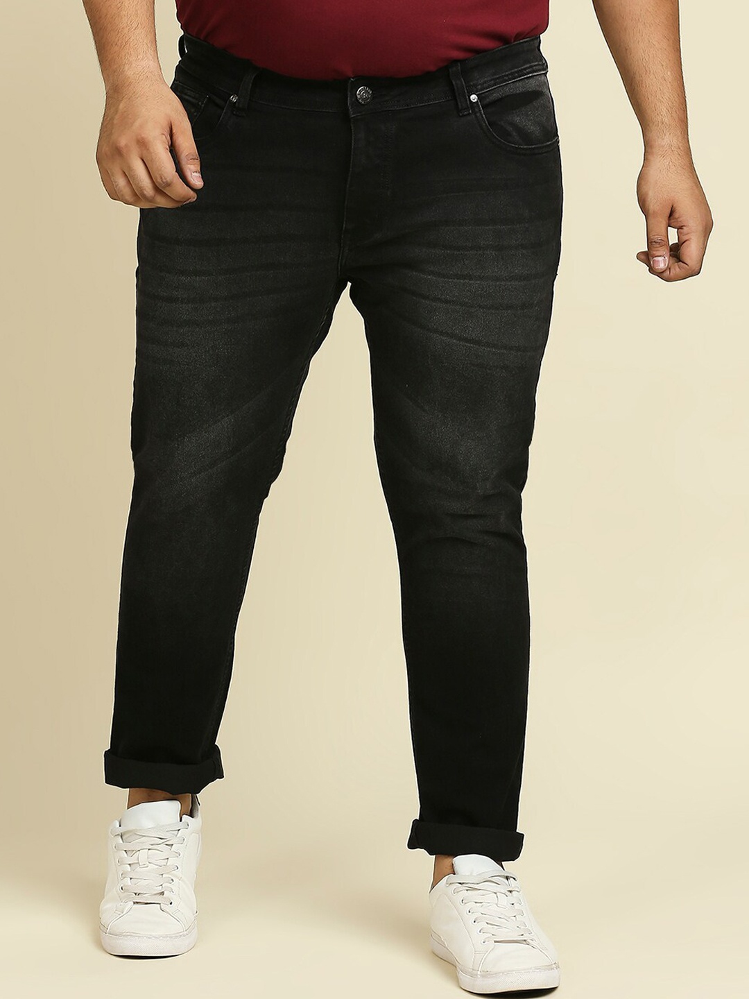 Freeform by High Star Plus Size Men Black Slim Fit Light Fade Stretchable Jeans