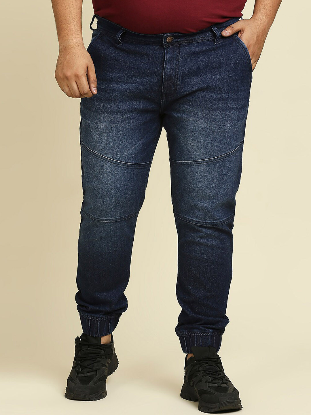 

High Star Men Plus Size Blue Slim Fit Light Fade Stretchable Jeans