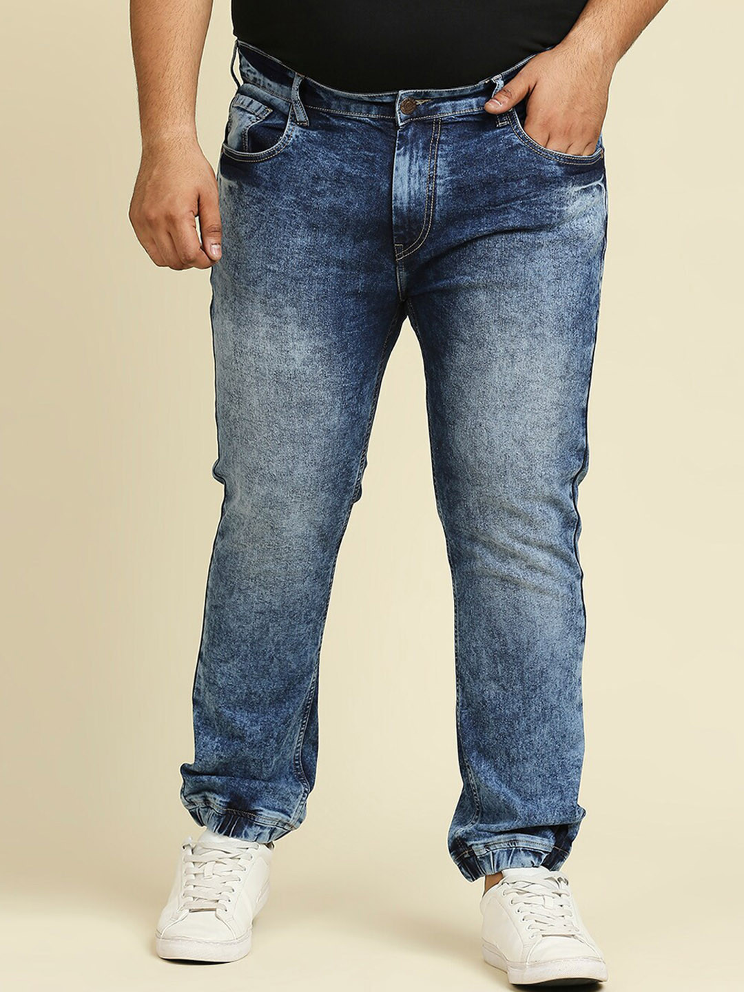 

High Star Men Plus Size Blue Slim Fit Heavy Fade Stretchable Jeans