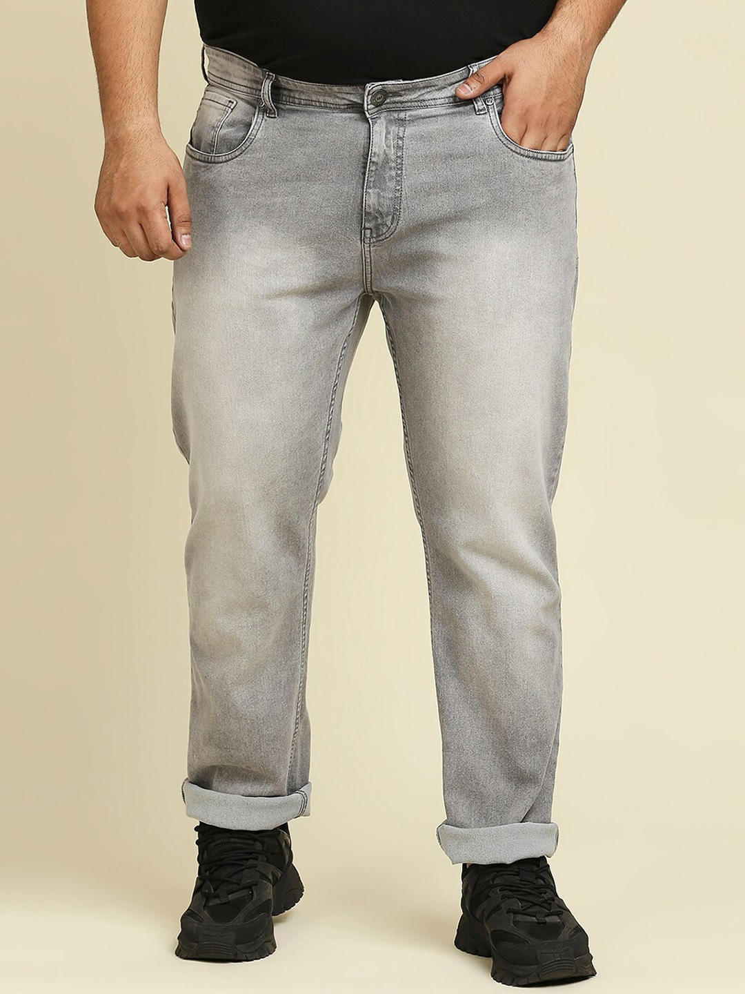 

Freeform by High Star Plus Size Men Grey Heavy Fade Stretchable Jeans