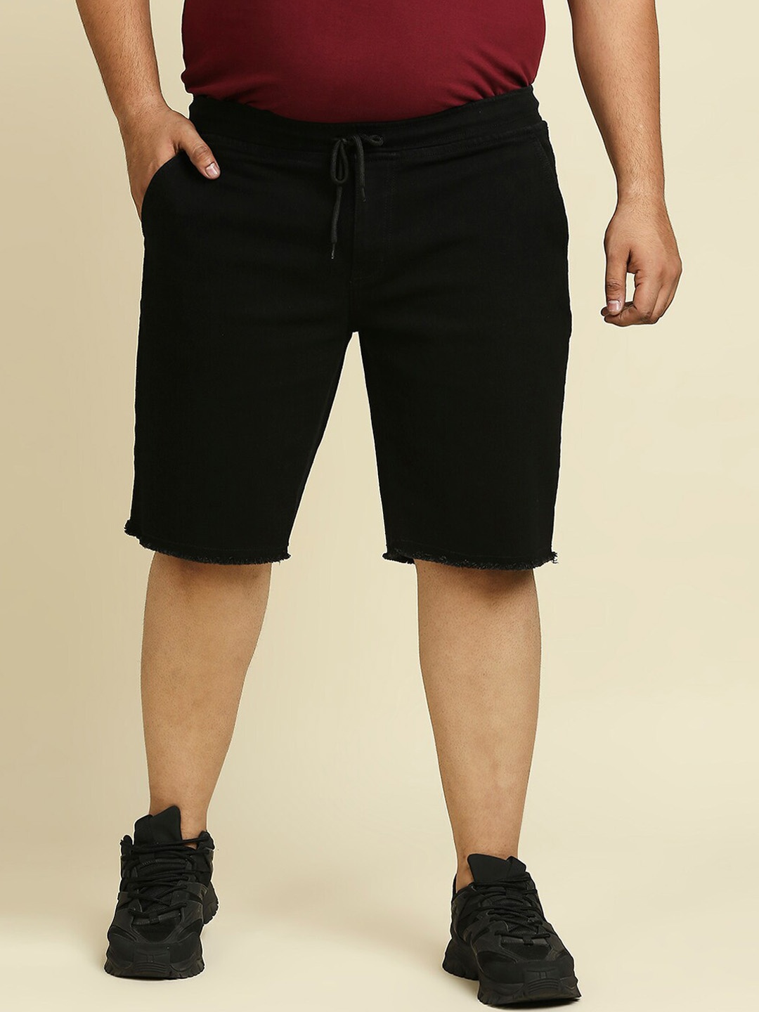 

Freeform by High Star Men Black Slim Fit Plus Size Denim Shorts