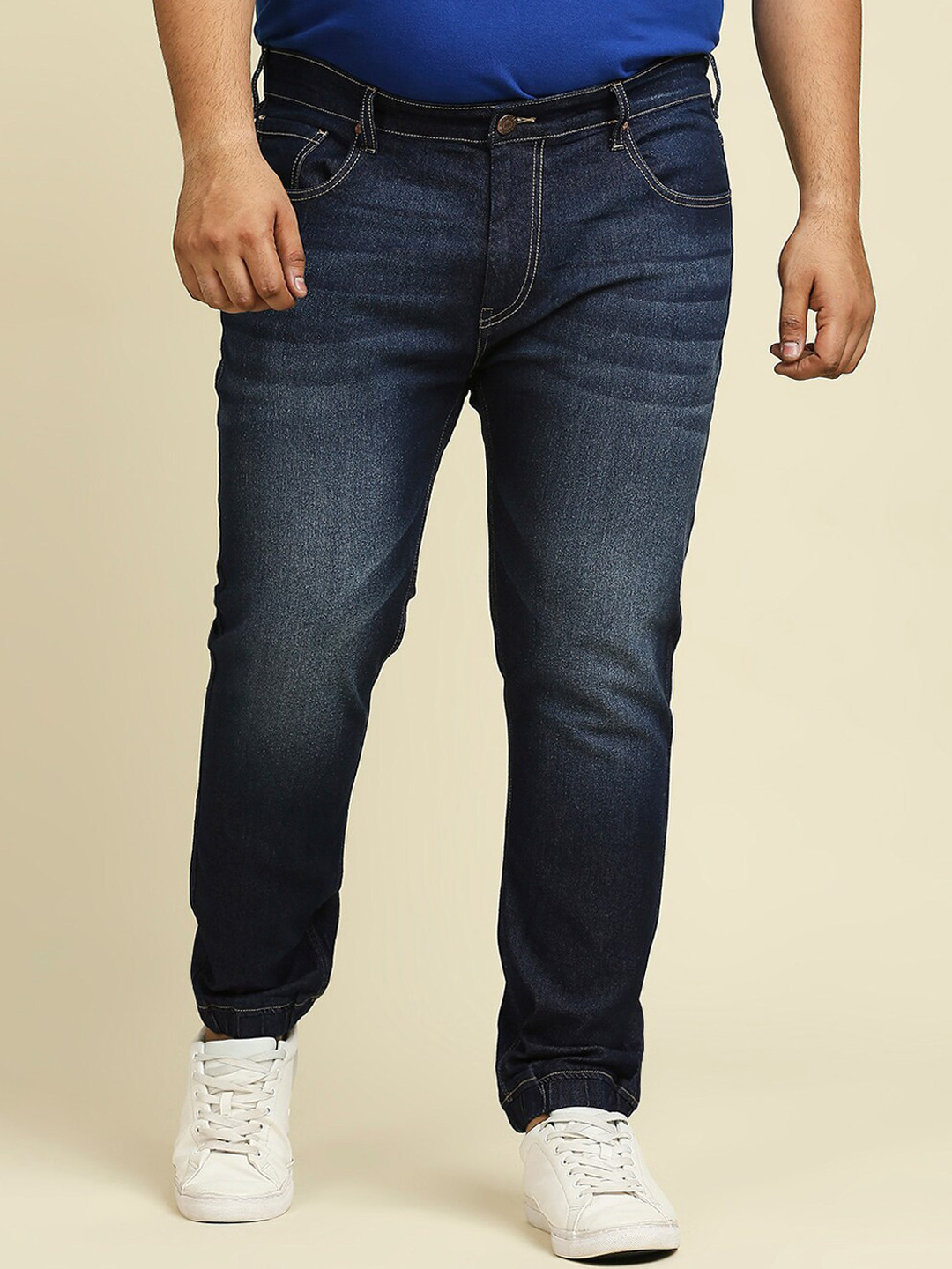 

High Star Men Plus Size Blue Slim Fit Light Fade Stretchable Jeans