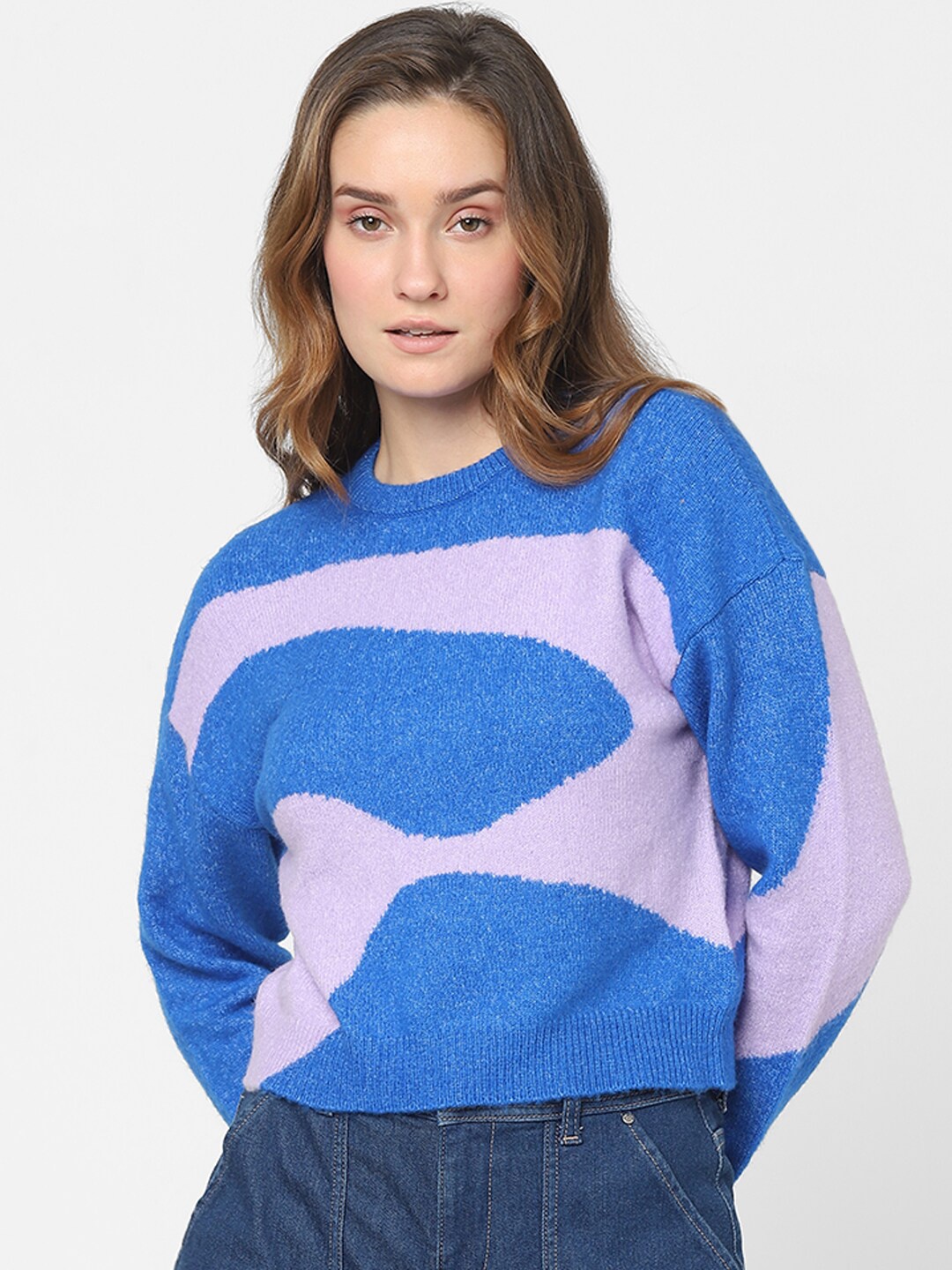 

Vero Moda Women Purple & Blue Printed Pullover