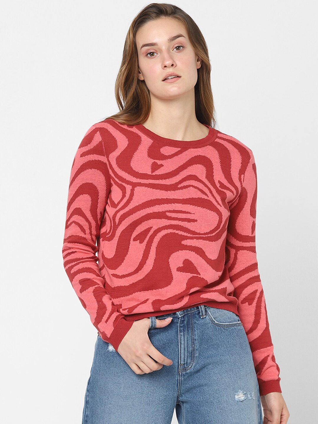 

Vero Moda Women Pink & Red Printed Pullover