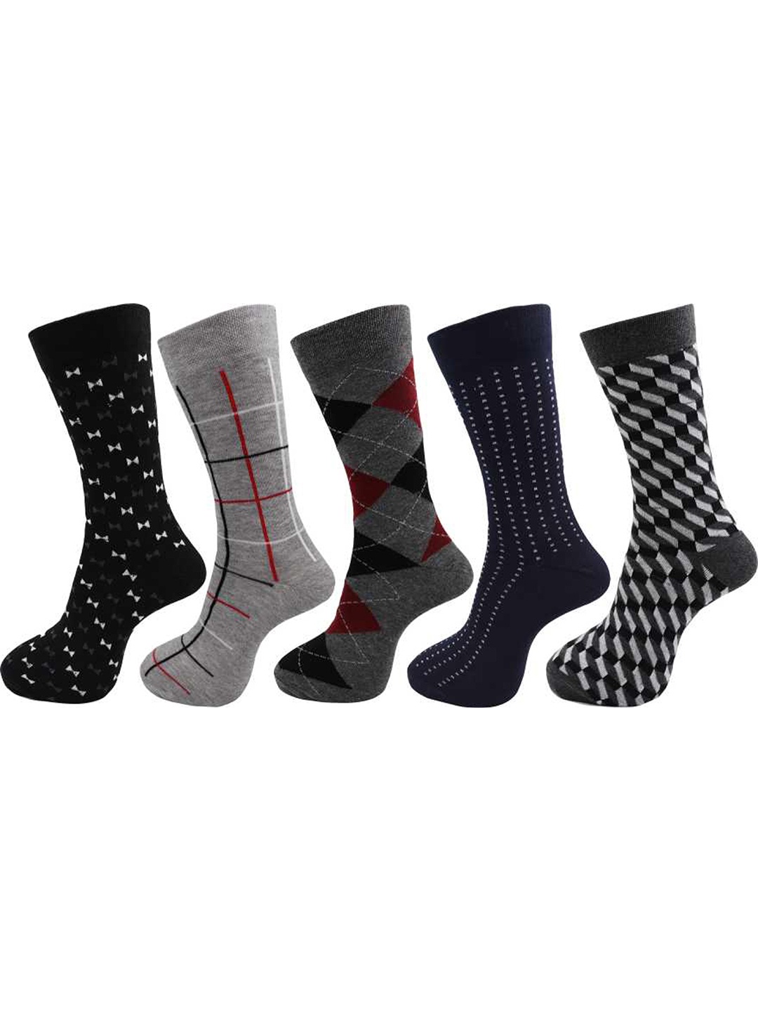 

RC. ROYAL CLASS Men Pack Of 5 Multicolored Patterned Cotton Calf-Length Socks, Assorted
