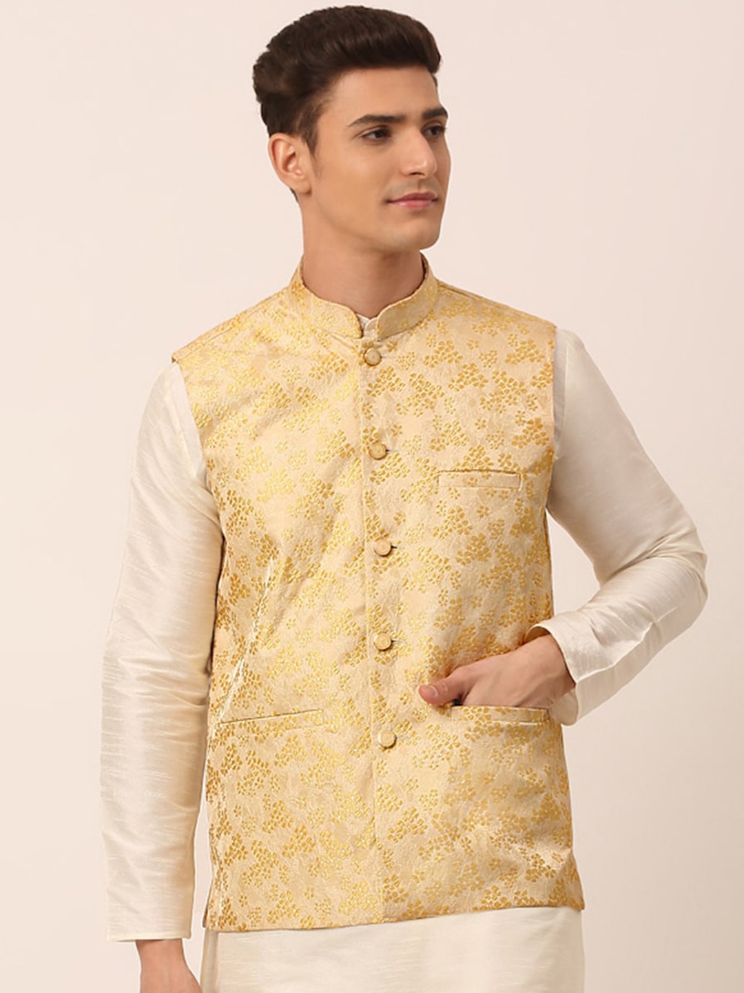 

Jompers Men Gold-Toned Woven Design Nehru Jacket