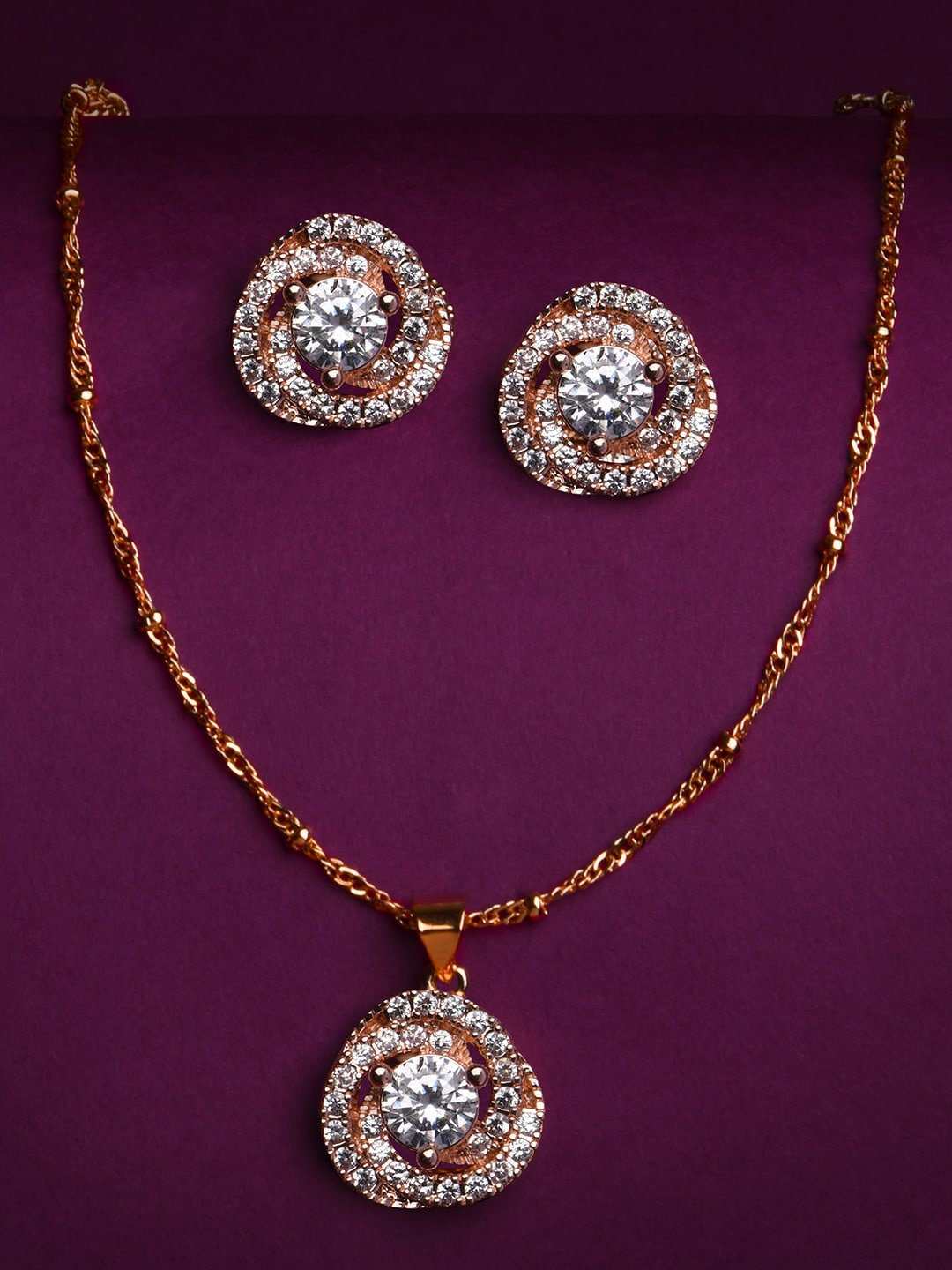 

Lilly & Sparkle Rose Gold Plated CZ Stone Studded Pendant Set