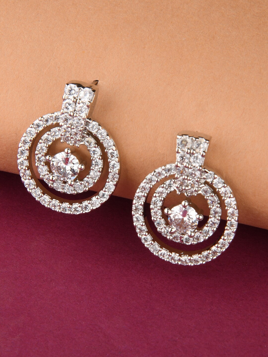 

Lilly & sparkle Silver-Toned Circular Studs Earrings