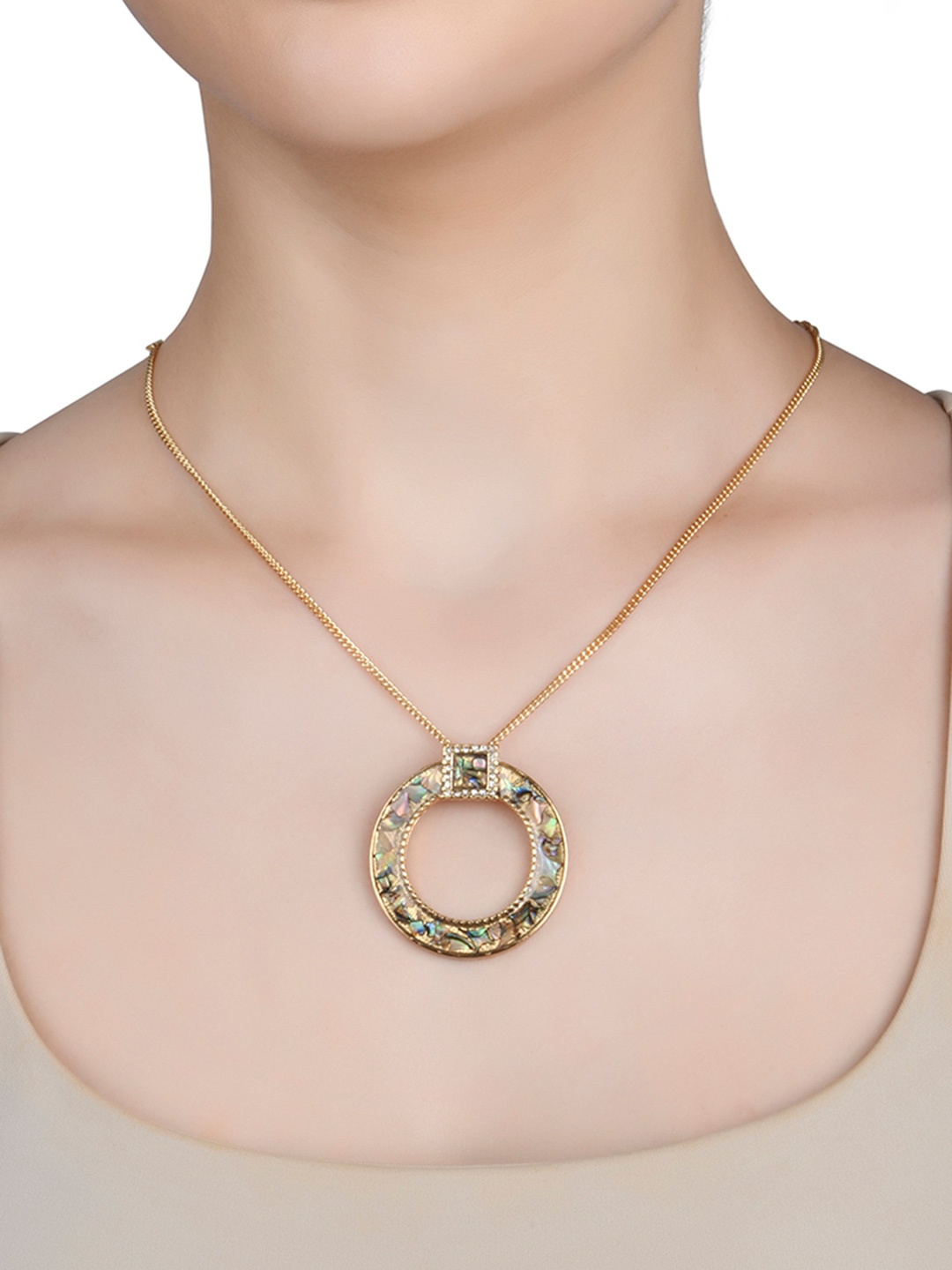 

Lilly & Sparkle Gold Toned Chain With Hollow Circular Multi Colored Resin Pendant
